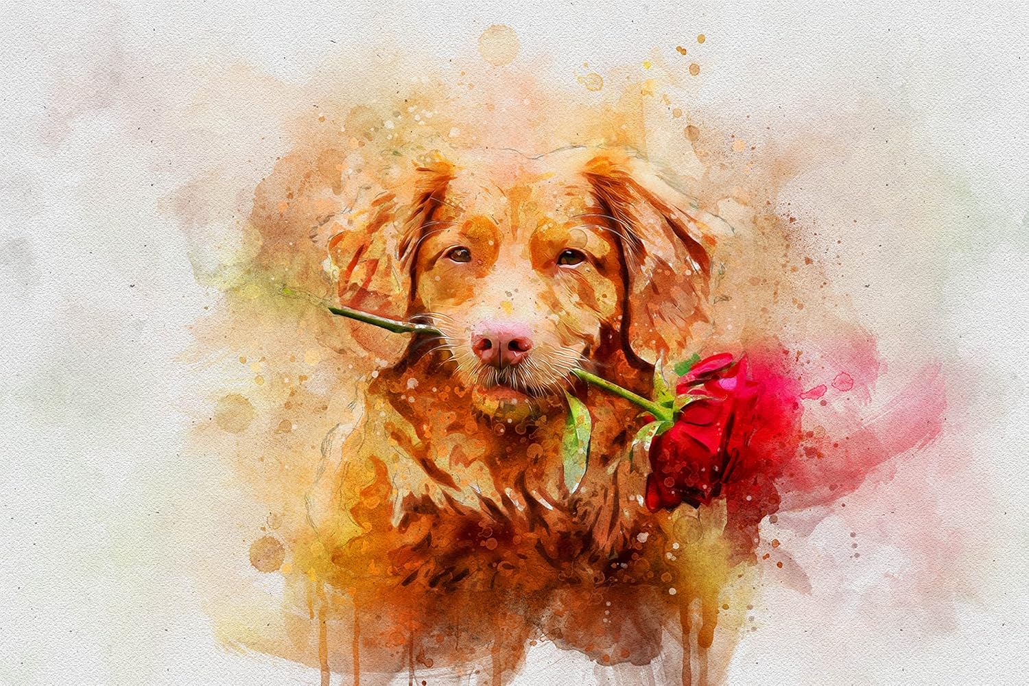Awesometik Pintura personalizada del retrato del perro de la acuarela del perro de la impresión de la lona del perro de la mamá