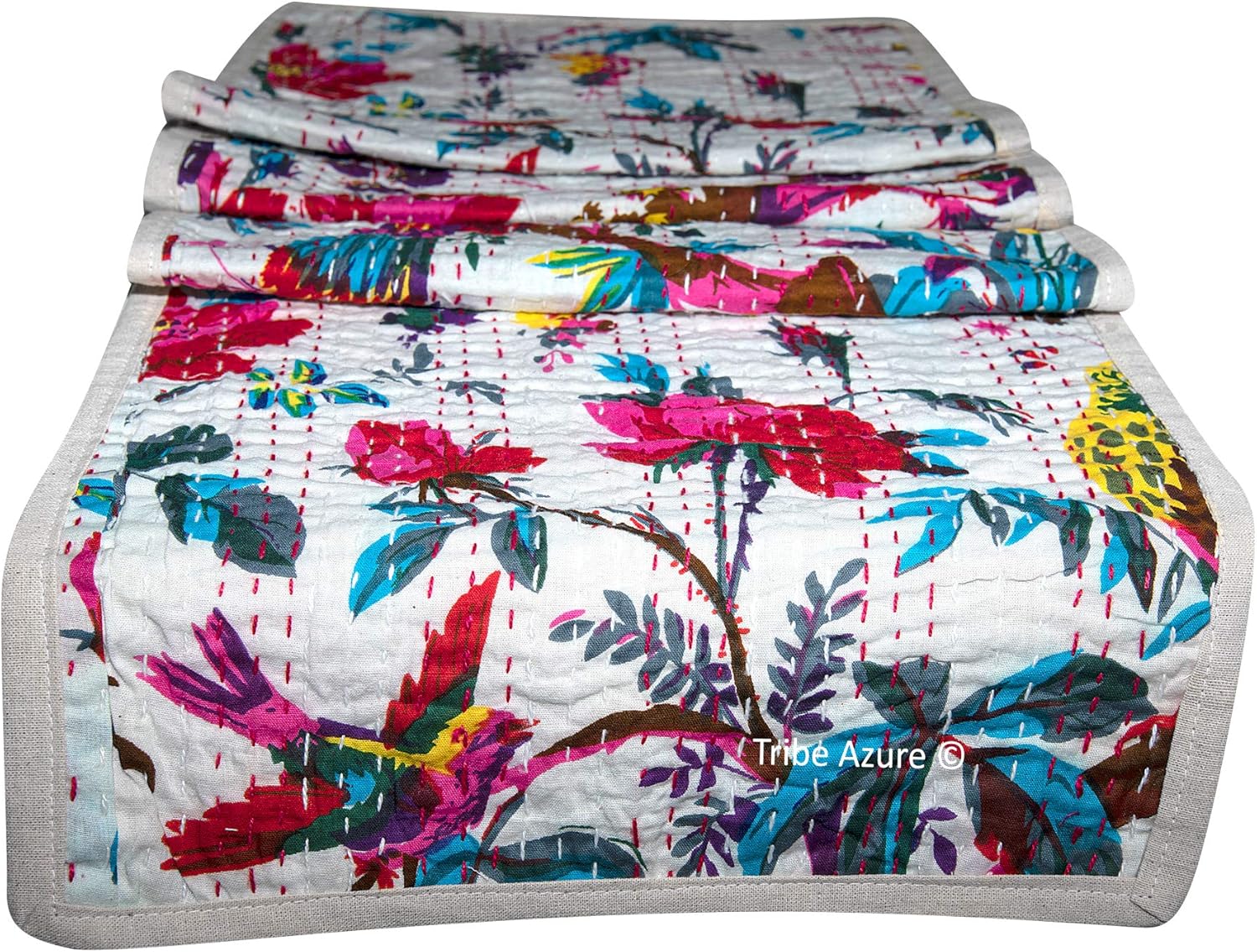 Camino de mesa de algodón de 12 x 48 pulgadas, tapiz floral, bohemio, colorido, manteles individuales para mesa de café, casa de campo, persa,