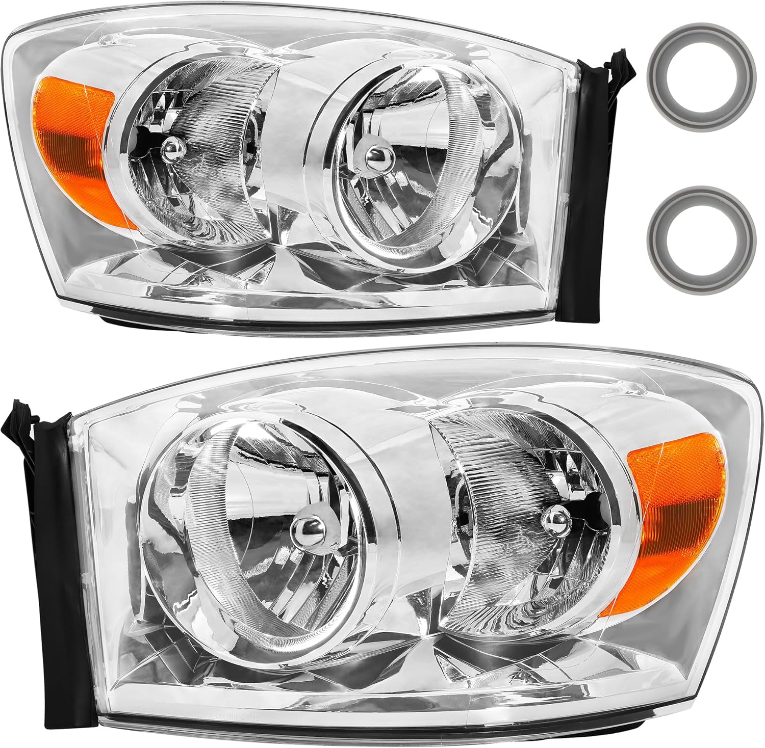 Conjunto de faros delanteros compatible con Dodge Ram 1500 06, 07 08, 2006, 2007, 2008, 2009, Ram 25003500, lado del conductor y del pasajero