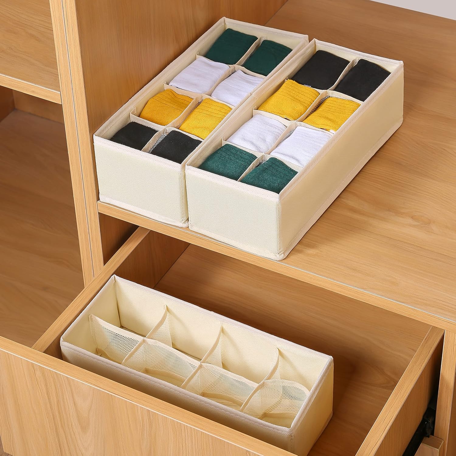 Qozary Paquete de 3 divisores organizadores de cajones de ropa interior, cajas de almacenamiento plegables para ropa, calcetines, lencería, ropa