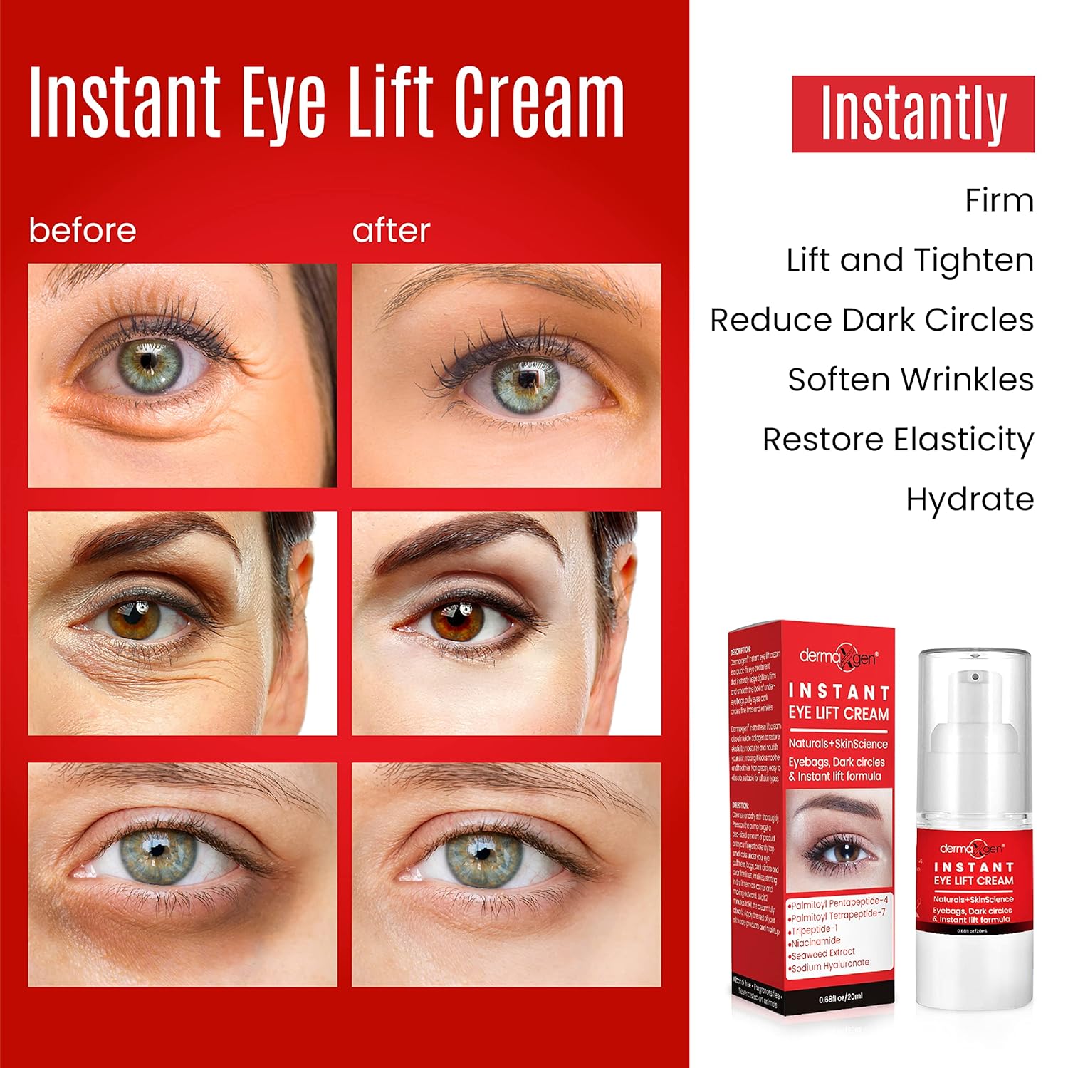 Crema de ojos de reducción rápida, fórmula avanzada de péptidos, suero antienvejecimiento que reduce visiblemente las bolsas debajo de los ojos,