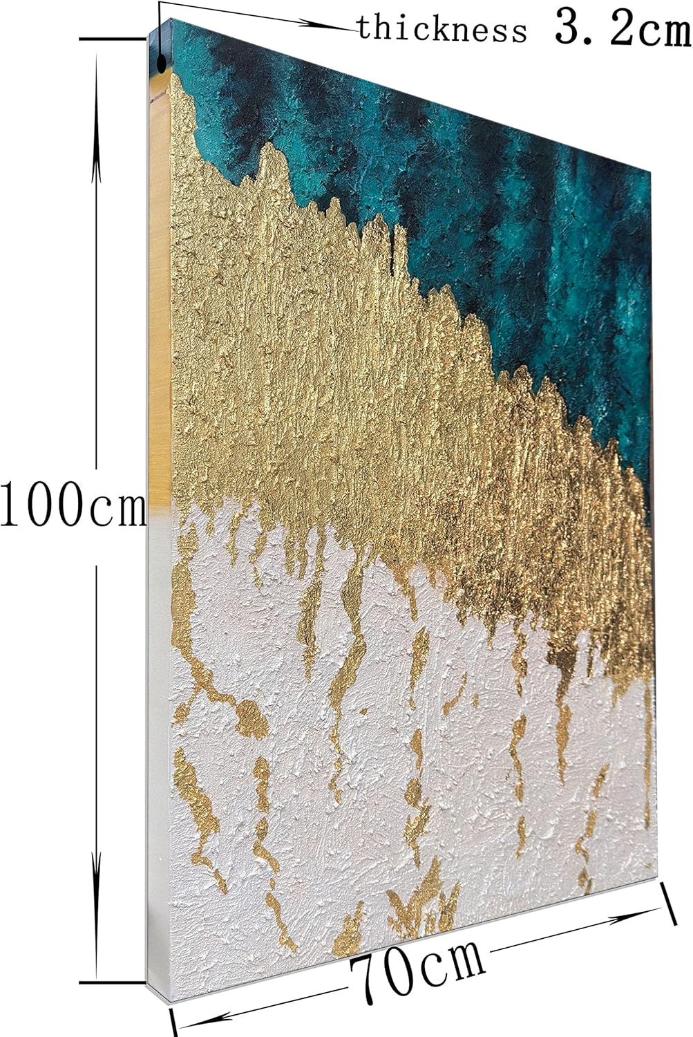 Slyart Lienzo vertical azul y dorado para pared, pintura al óleo moderna en 3D abstracta sobre lienzo, pintada a mano, obra de arte de metal