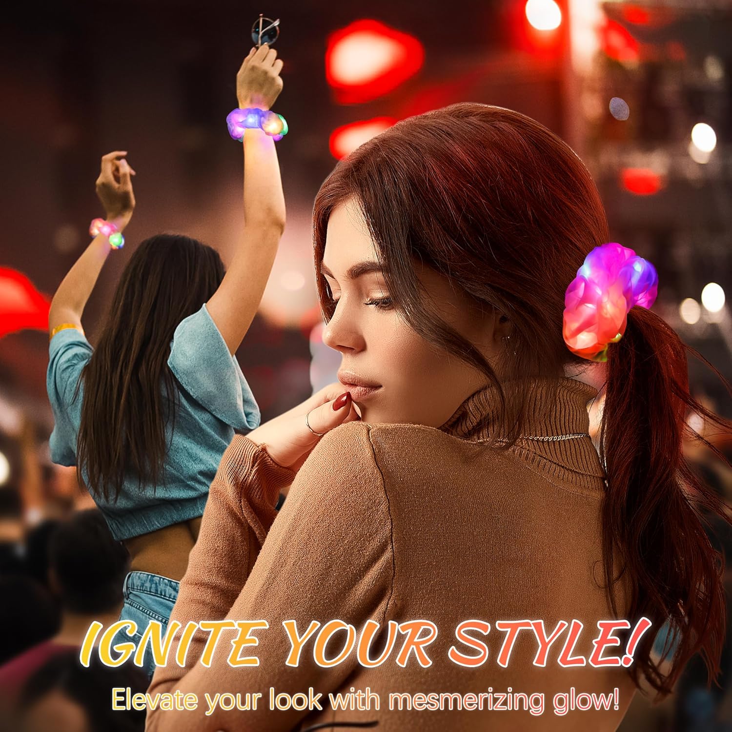 24 coleteros iluminados para niñas y mujeres, accesorios para el cabello con luces LED, lazos coloridos de doble capa, accesorios para el cabello
