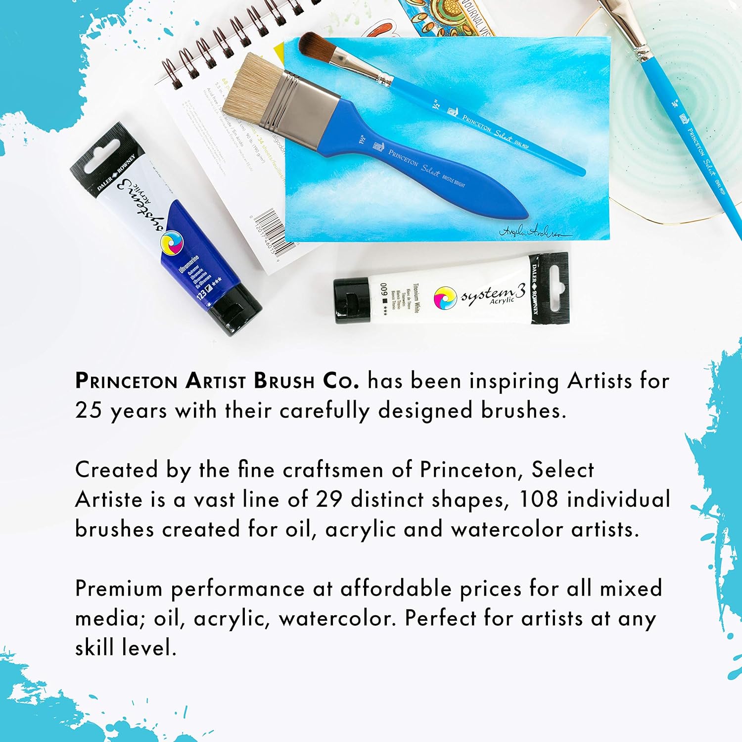 Princeton Select Artiste 3750 – Pinceles para acrílico, aceite y acuarela