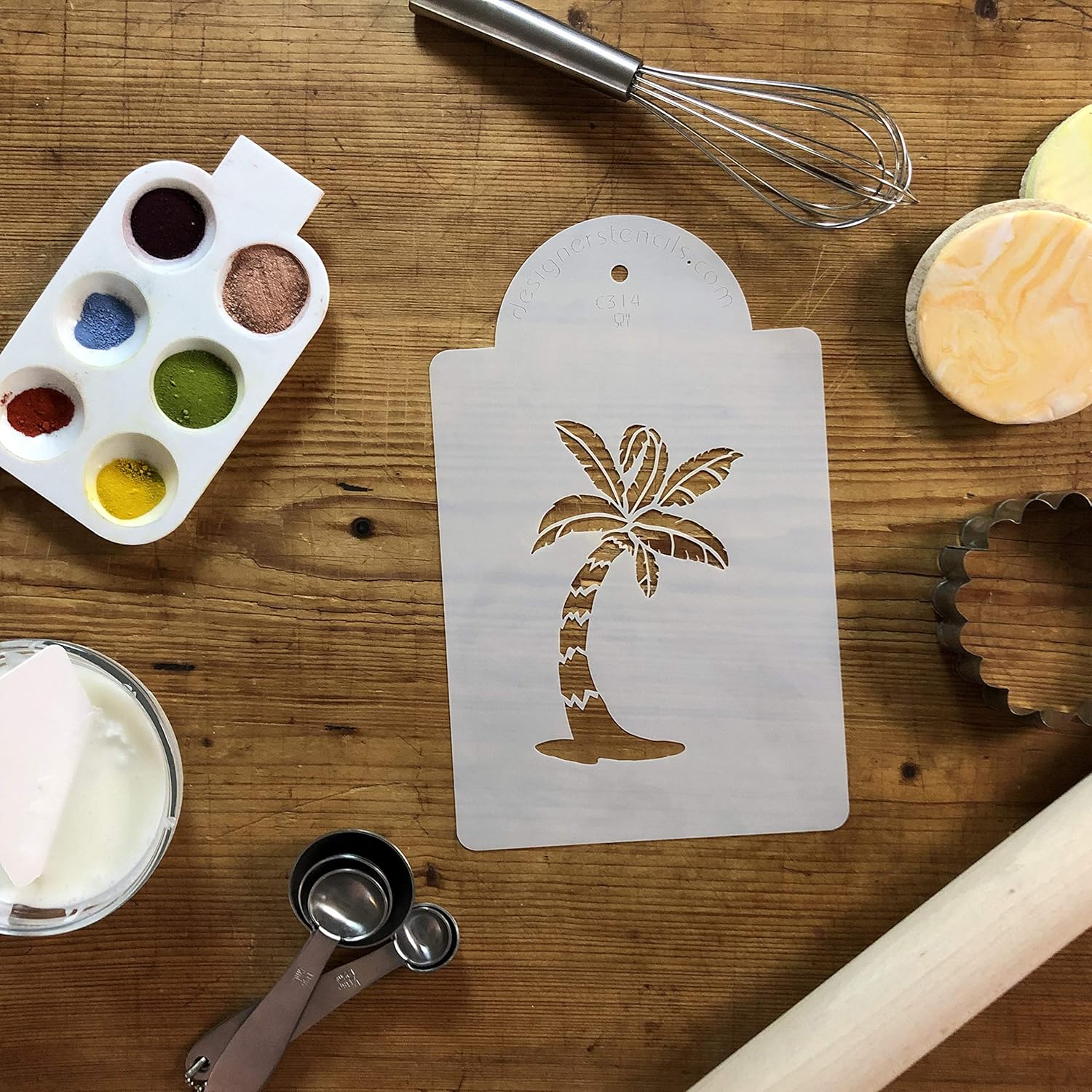 Designer Stencils Plantilla de pastel de palmera, beigesemitransparente