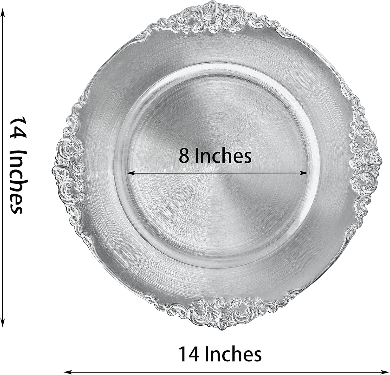 Henilosson Platos de carga plateados – Cargadores de platos antiguos para platos llanos – Juego de 6 cargadores de cena (6, plateado)