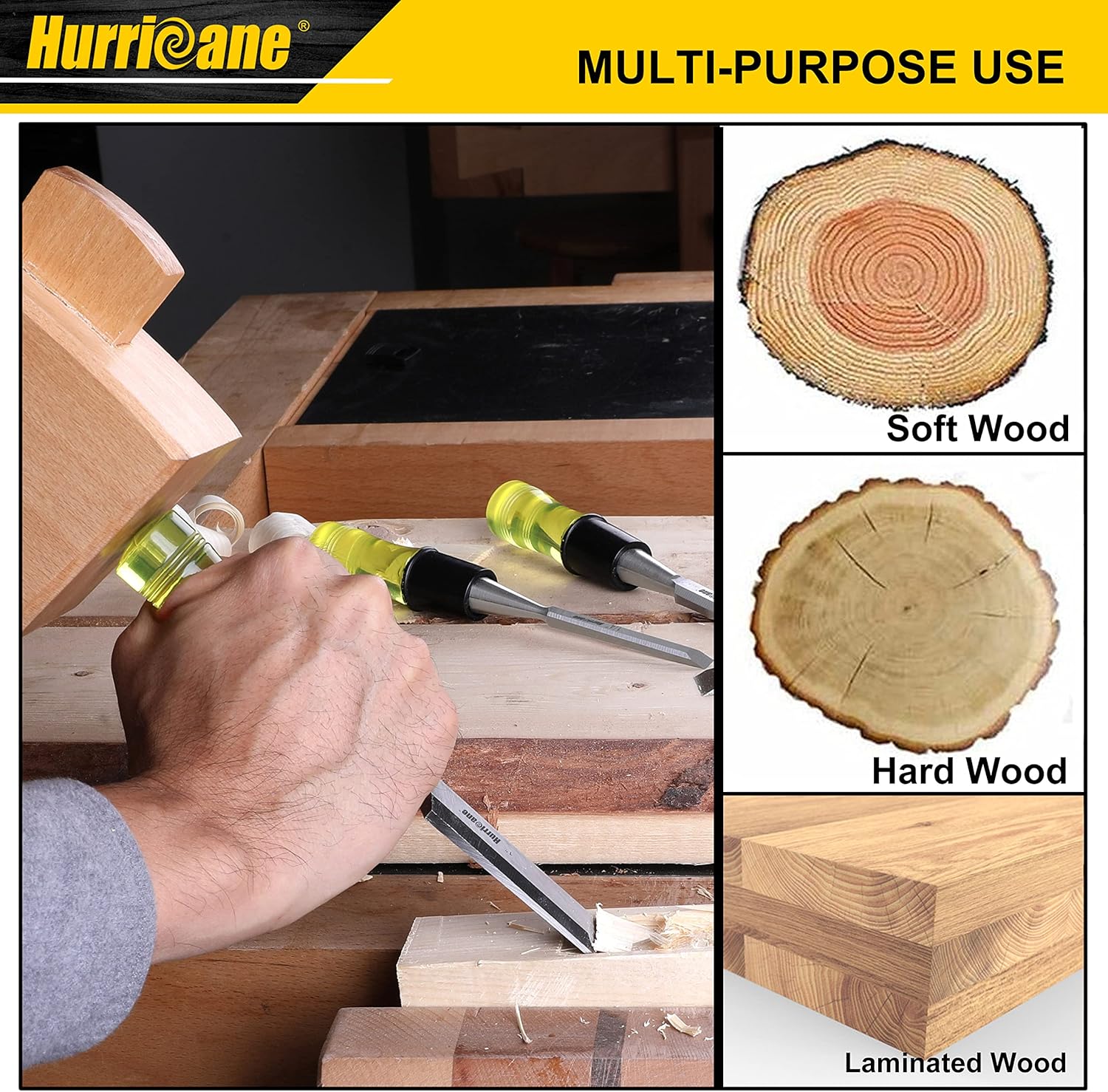 Juego de 4 cinceles de madera, cincel de madera de PVC de alto impacto, con cincel de madera de combinación de 3 piezas y juego de limas de madera