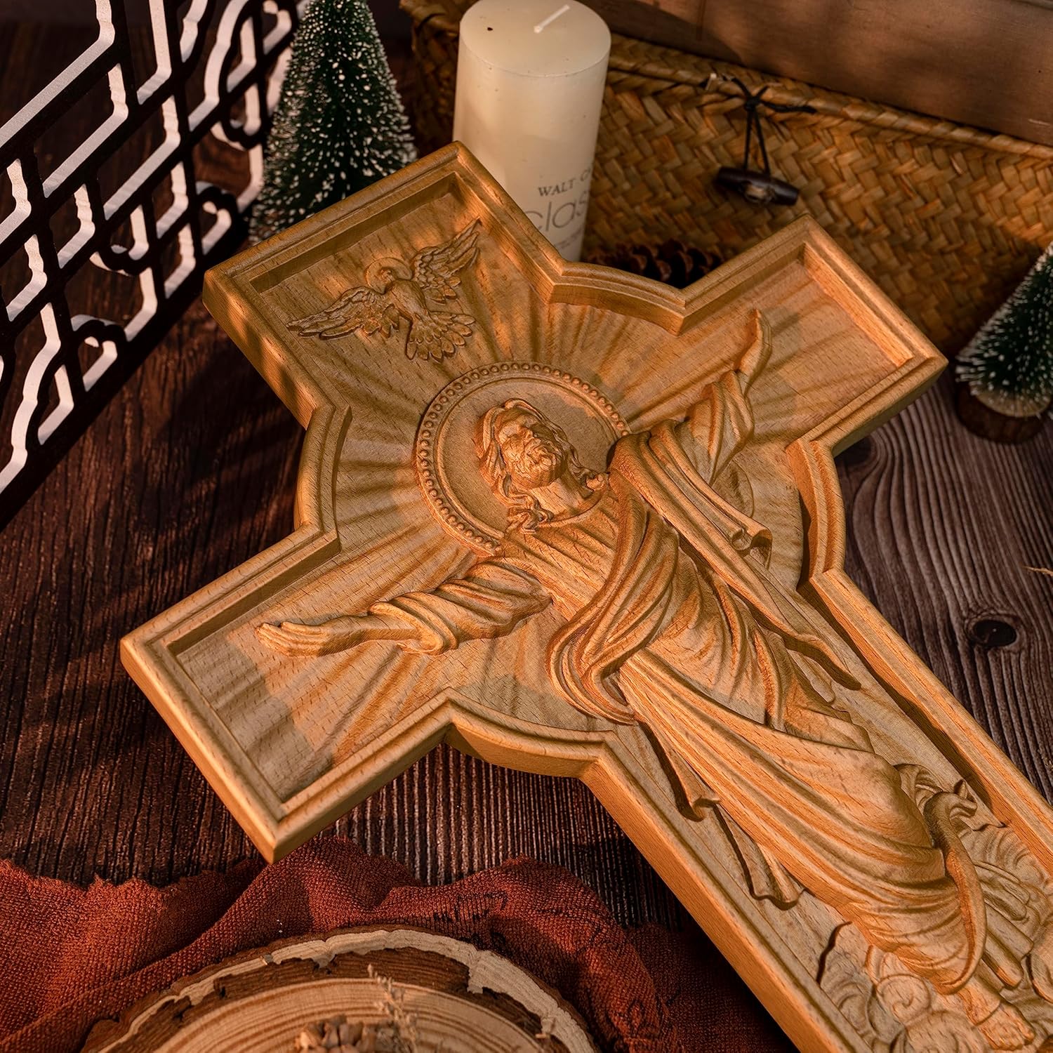 BGCOPPER Cruz de pared de crucifijo de Jesús, cruz de madera hecha a mano para decoración de pared para el hogar, habitación o regalo