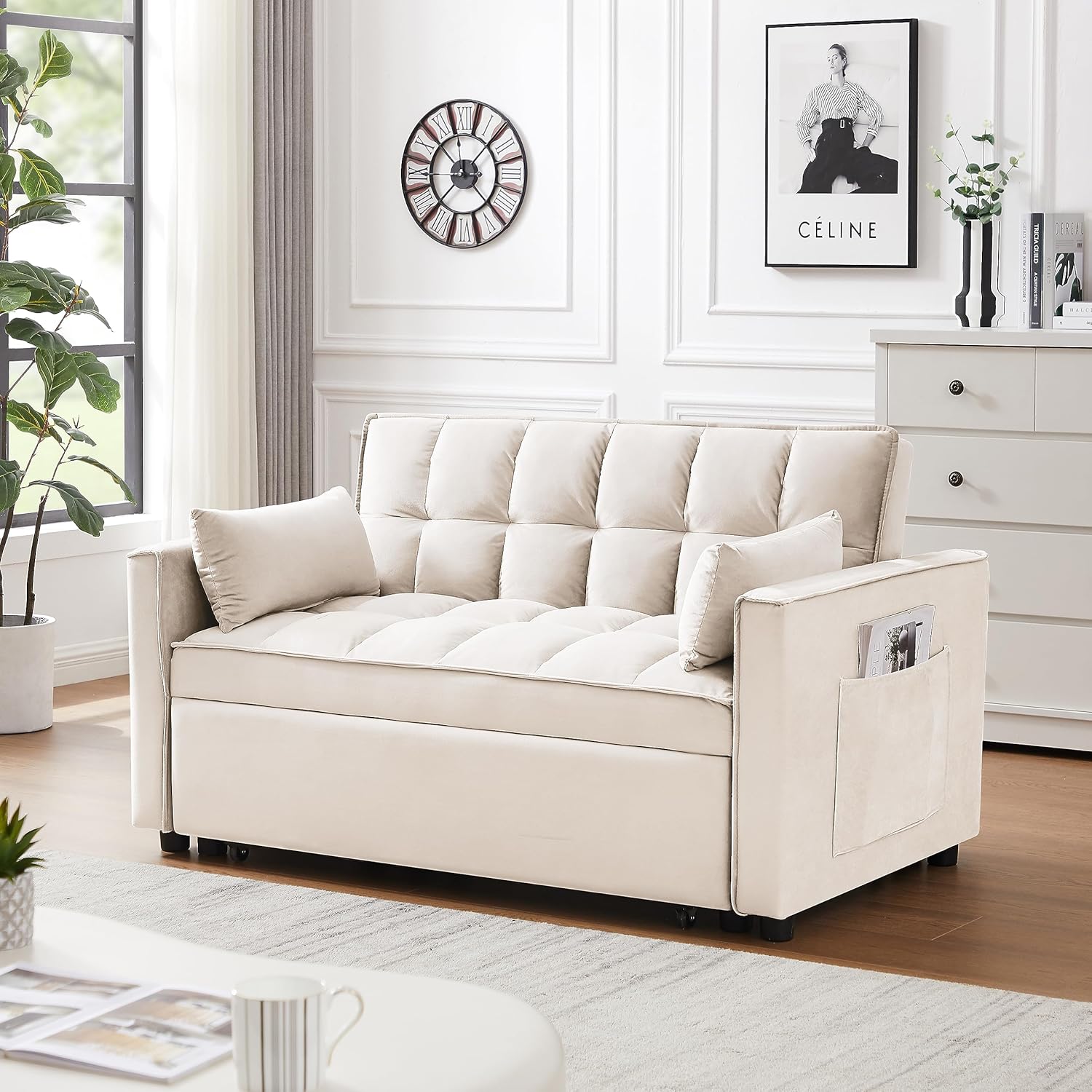 Sofá cama convertible 3 en 1, moderno sofá biplaza futón, cama extraíble, sofá de dos plazas tapizado de terciopelo pequeño con respaldo reclinable,