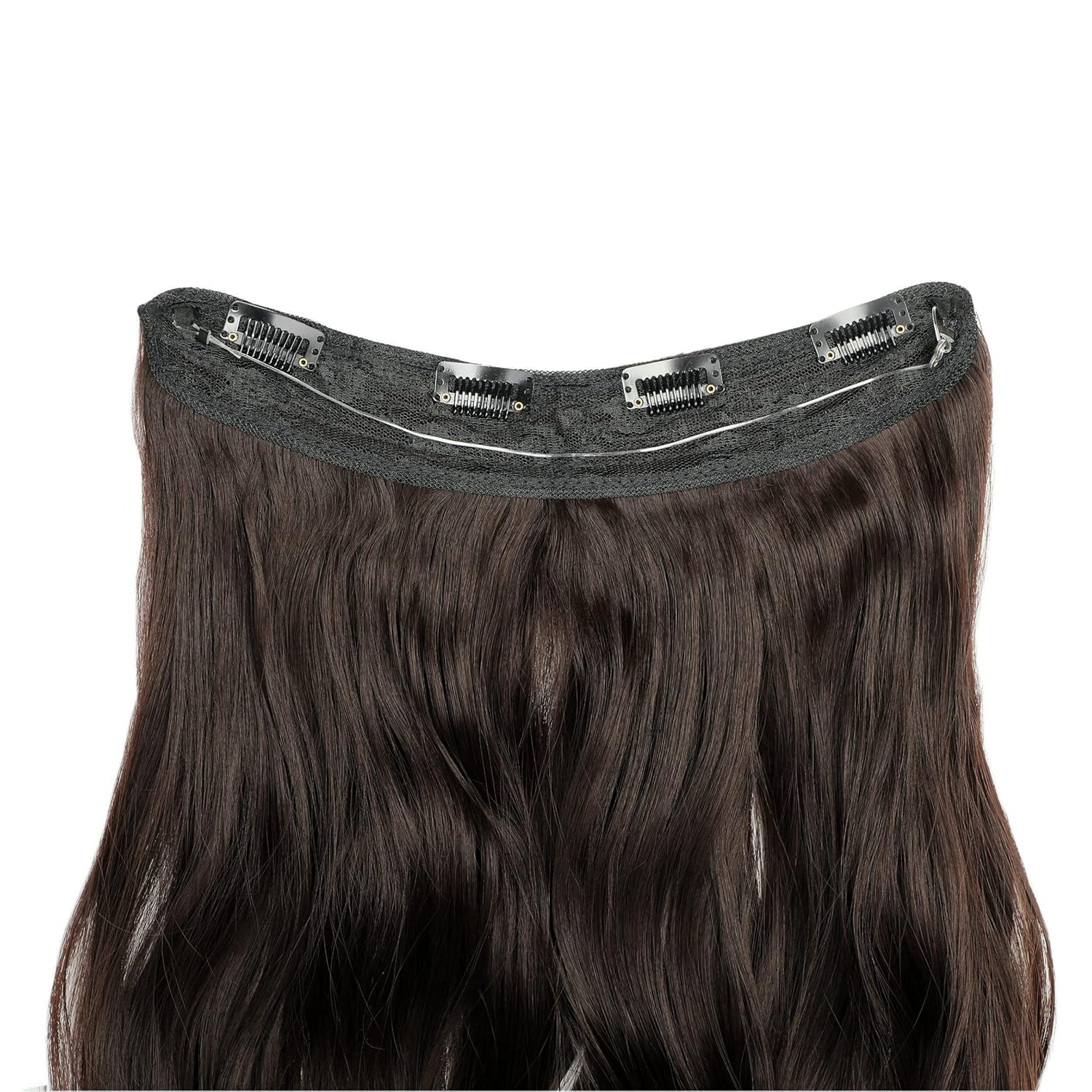 Extensiones de cabello con halo de alambre invisible, alambre transparente, tamaño ajustable, 4 clips de seguridad, 24 pulgadas de largo, ondulado,