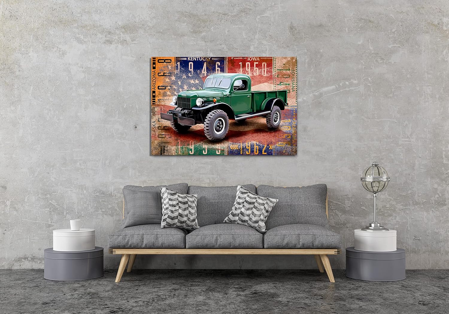 INTALENCE ART Decoración artística de pared de camión verde Dodge clásico retro, impresión vintage de camioneta americana antigua sobre lienzo,