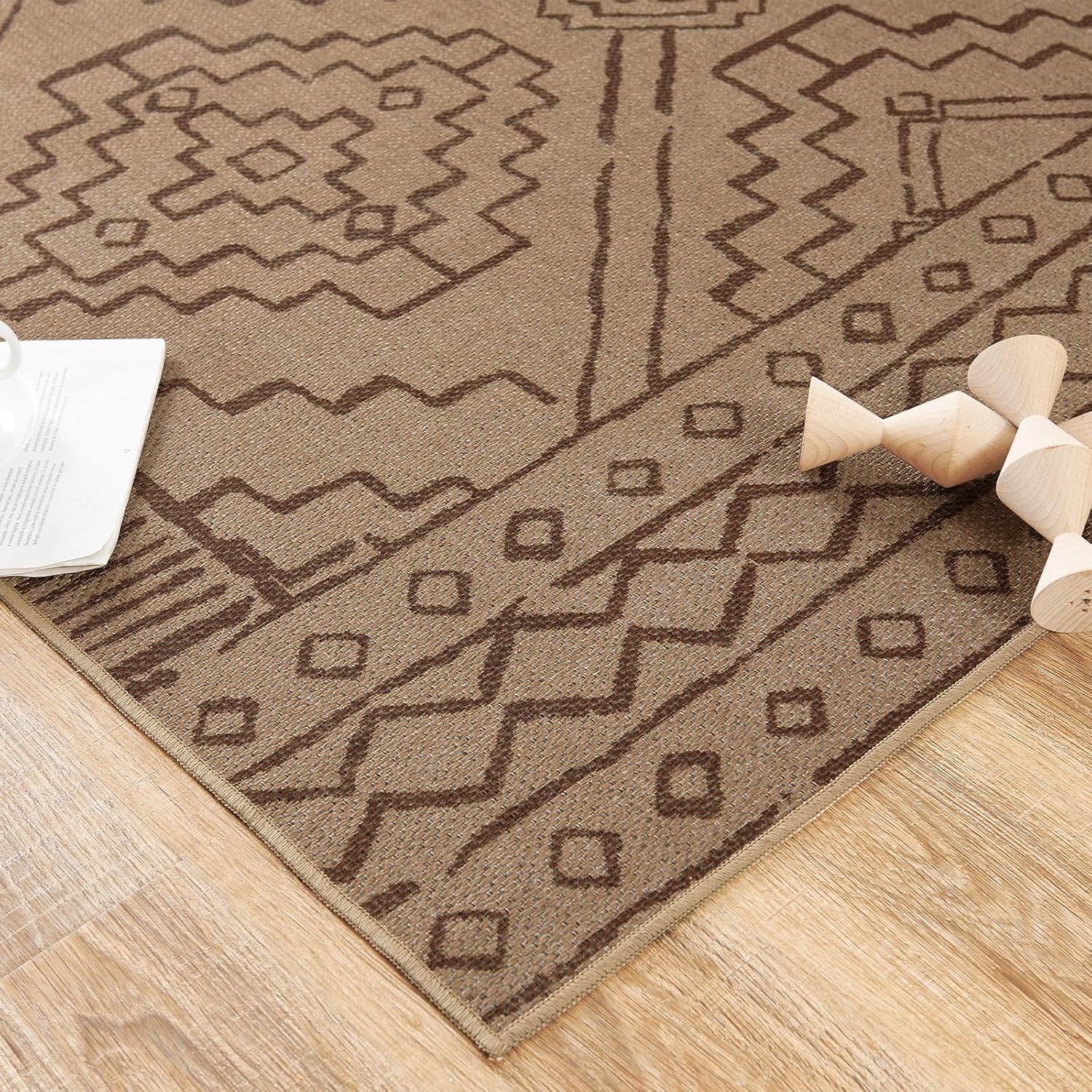 jinchan Alfombra de yute reciclada para interiores y exteriores, de 6 x 9 pies, estilo bohemio, elegante, con estampado geométrico, marrón,