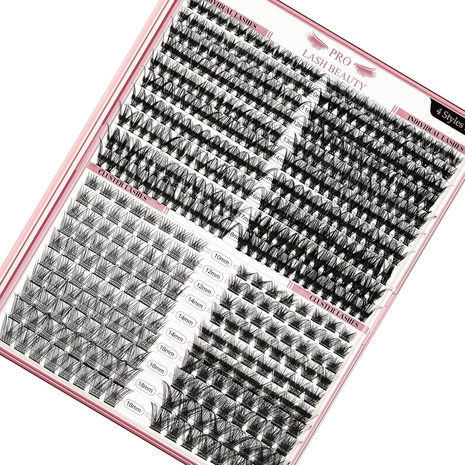440 pestañas individuales en racimo de pestañas en racimo, 4 estilos, extensiones de pestañas para bricolaje 30D 40D, volumen natural, banda
