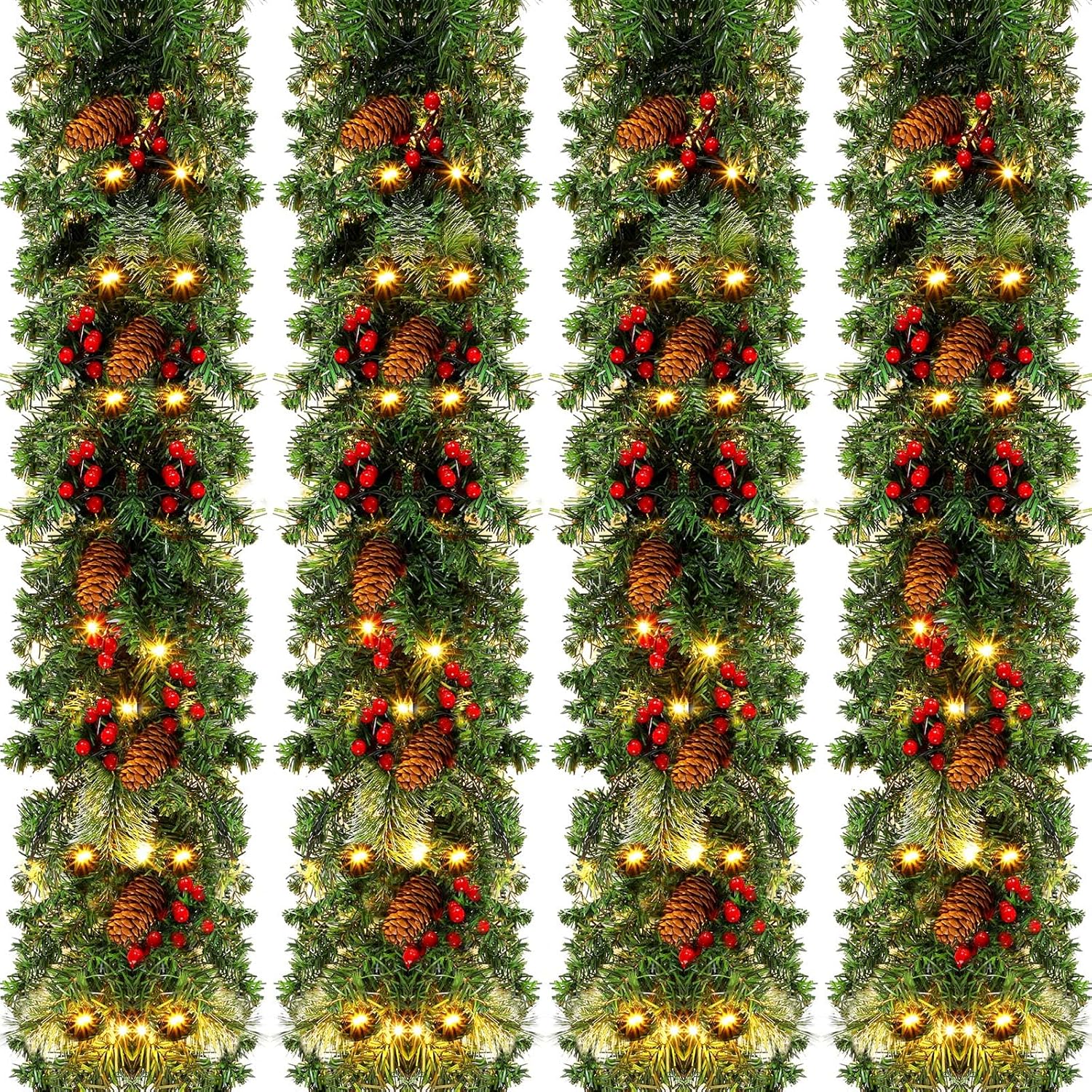 Guirnalda de Navidad artificial preiluminada de 8.86 pies, guirnalda de Navidad iluminada con conos de pino, guirnalda de 100 luces LED, guirnalda