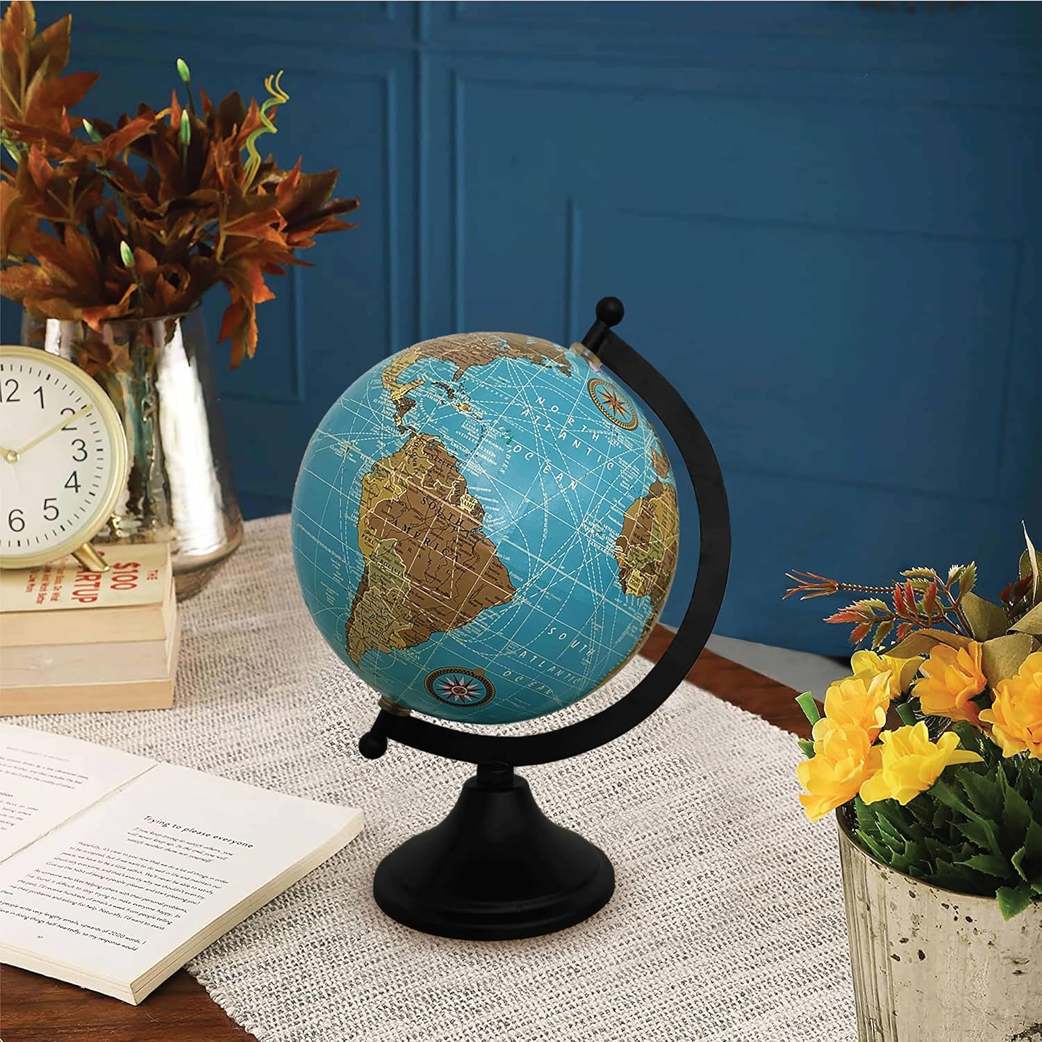 Rely+ Globo de tierra para decoración de escritorio y oficina, 6 pulgadas, elegante globo giratorio con soporte, perfecto para estantería y mesa,