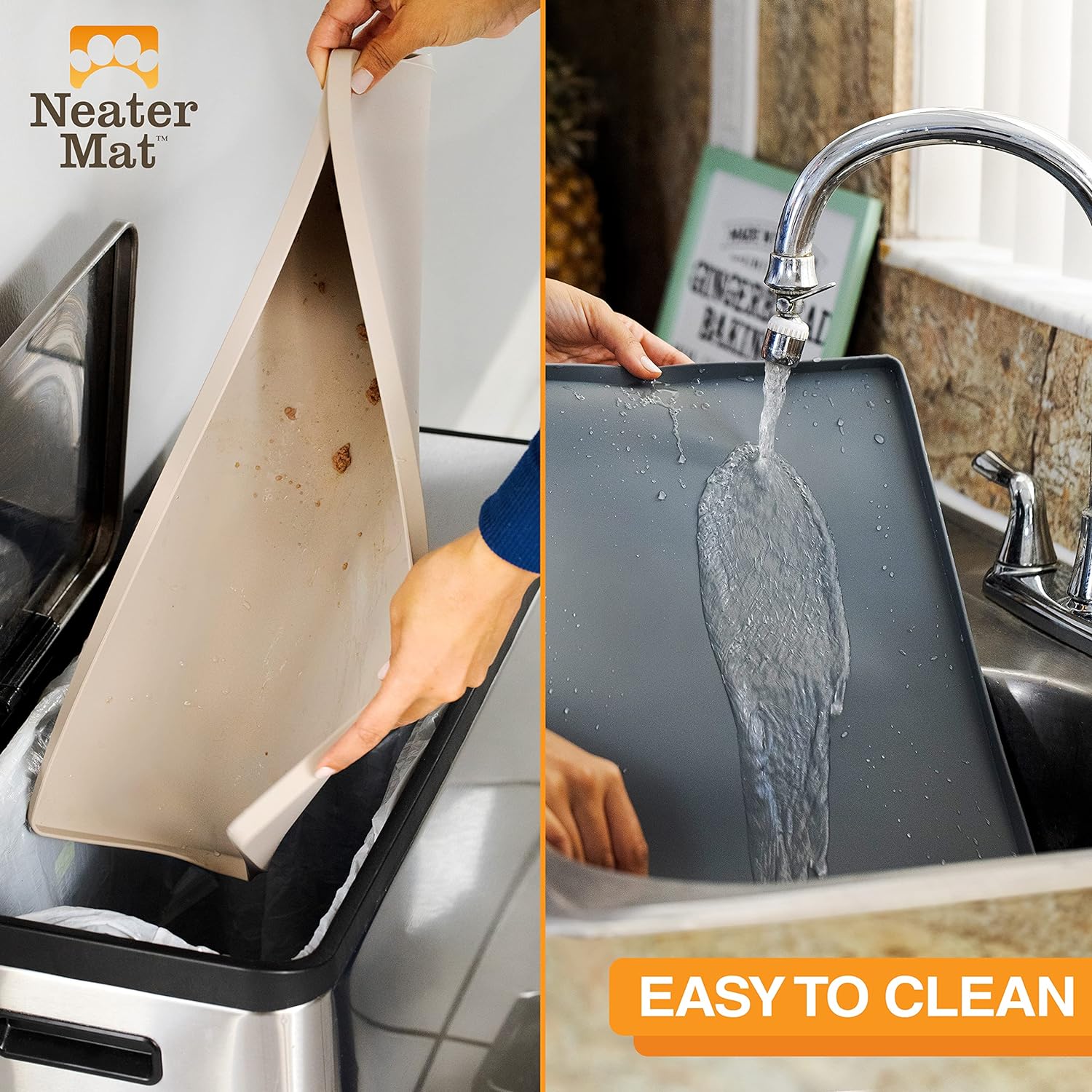 Neater Pet Brands Neater Mat – Tapetes para mascotas para comida y agua, tapete para tazón de gato y perro, de silicona impermeable, bandeja de