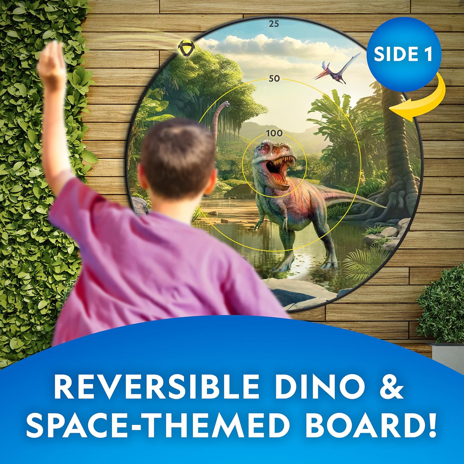 NATIONAL GEOGRAPHIC Tablero de dardos que brilla en la oscuridad para niños, juego de dardos con 28 pulgadas reversible, brillante y bolas
