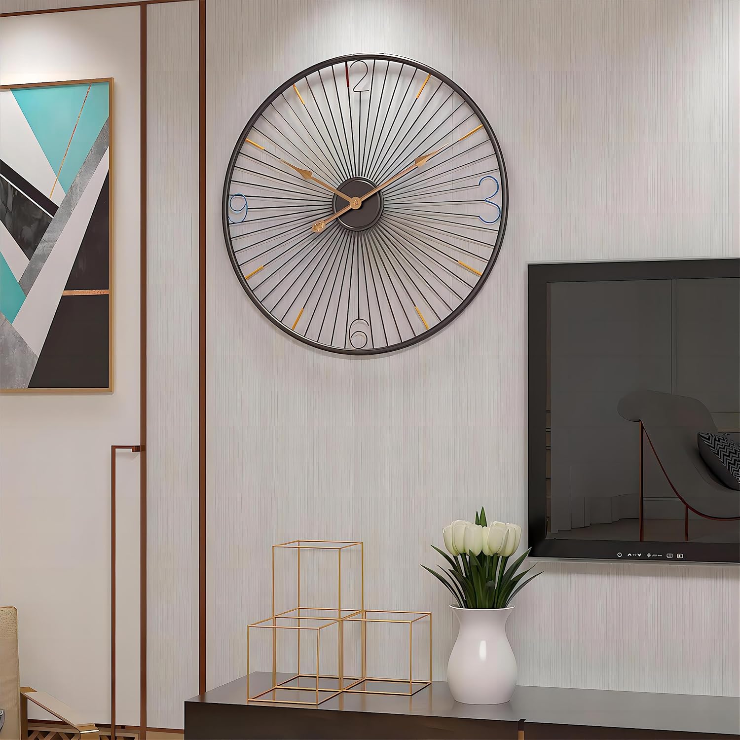 Reloj de pared de metal moderno grande de 20 pulgadas, movimiento silencioso a pilas, decoración artística del hogar para sala de estar, cocina,