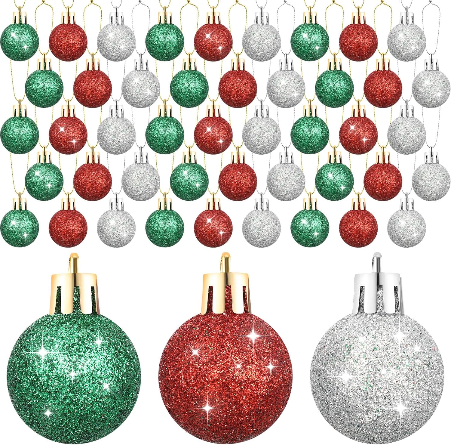 72 mini esferas de Navidad, adornos colgantes para árbol de Navidad, bolas de Navidad con purpurina para árbol de Navidad, fiesta, boda, interiores