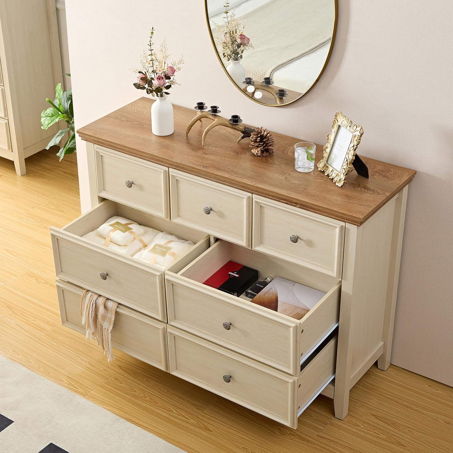 BLANKSPACE Cómoda moderna para dormitorio, mesita de noche con 7 cajones en el pecho, armario de madera de gran capacidad para dormitorio, sala de