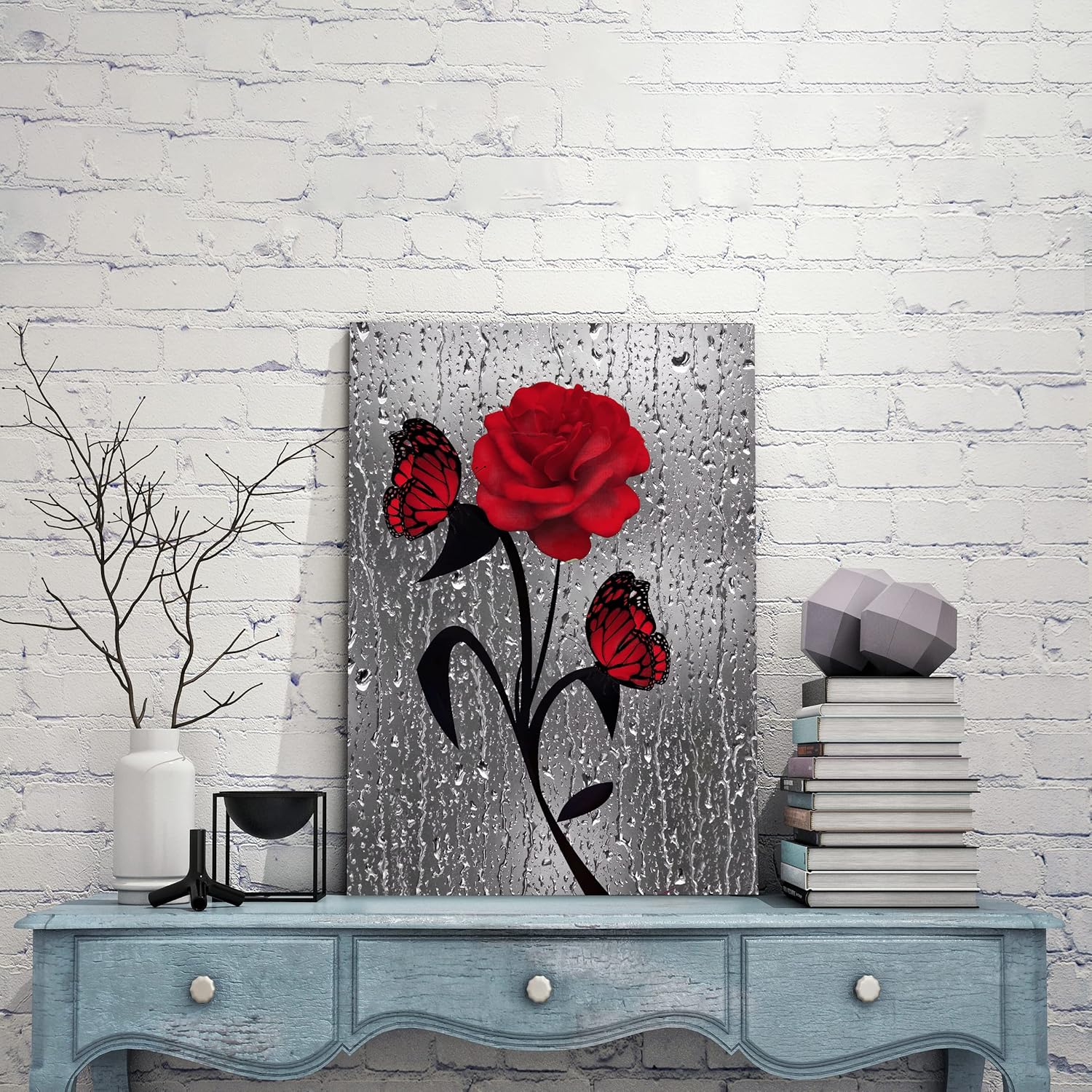 Lienzo decorativo para pared, pinturas artísticas de pared de rosas rojas para baño, sala de estar, oficina, decoración del hogar, lienzo moderno,