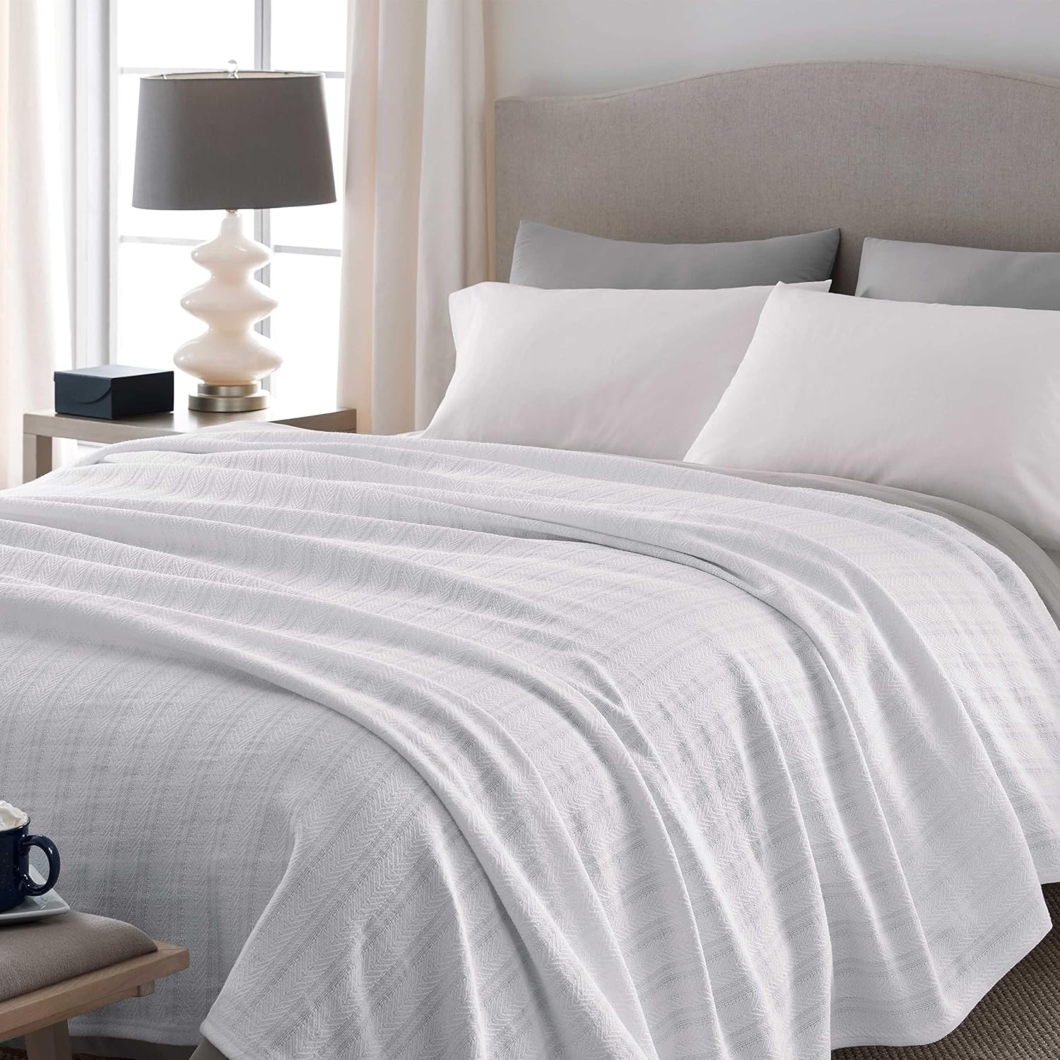 Vellux Manta térmica 100% algodón suave, transpirable, acogedora y ligera de 10.24 ozm, para todas las estaciones, perfecta para usar en capas,
