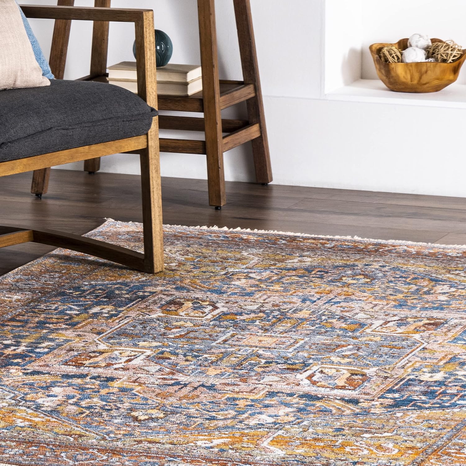 NuLOOM – Alfombra con diseño de medallón, con flecos, modelo Ethel
