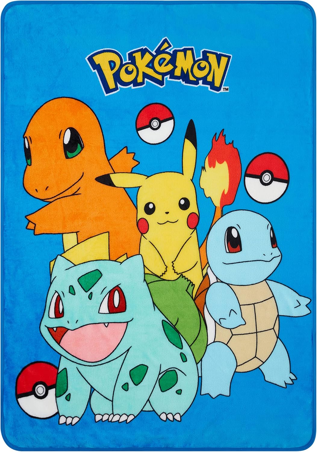 Pokemon Pikachu – Manta de forro polar de felpa  Pikachu Charmander Bulbasaur Pokeball manta (grupo azul)