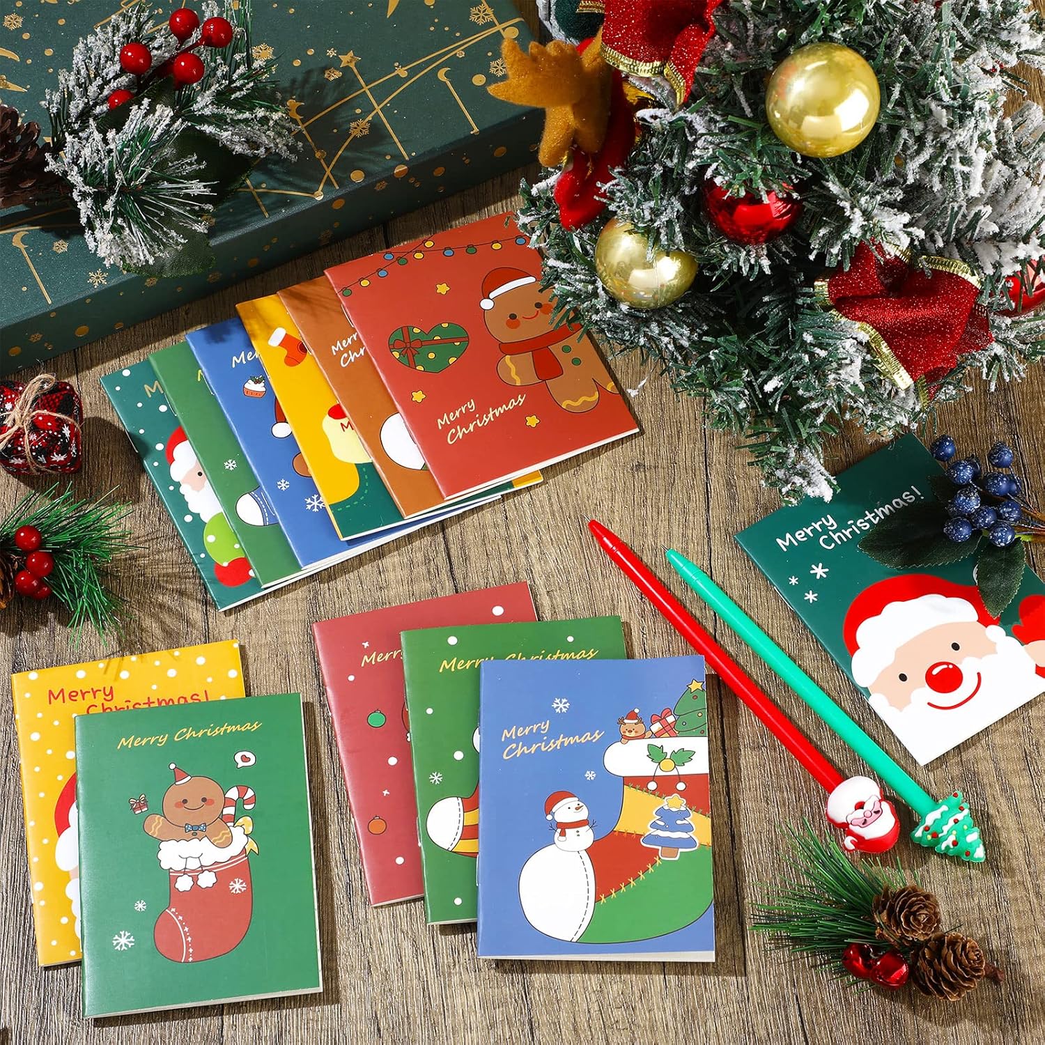 Zonon Mini cuaderno de Navidad, mini bloc de notas de Navidad, cuaderno de bolsillo con temática de Navidad, muñeco de nieve, Papá Noel, cuaderno
