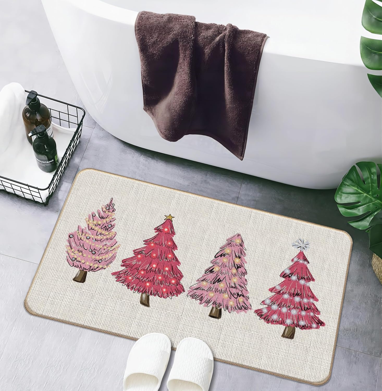 Lacosu Tapete rosa para puerta de árbol de Navidad, tapete de árbol de Navidad, tapete de entrada para interiores y exteriores, decoración de