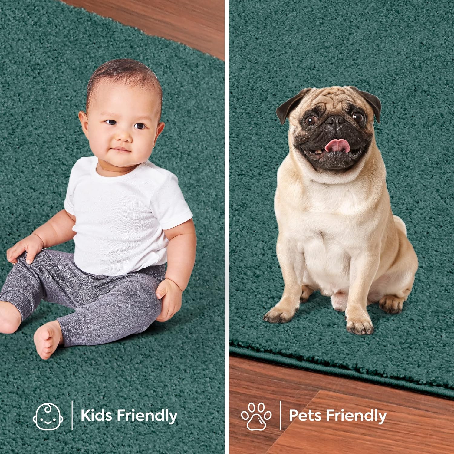 Alfombra de color sólido para mascotas, respetuosa con el medio ambiente., Polipropileno, Verde azulado