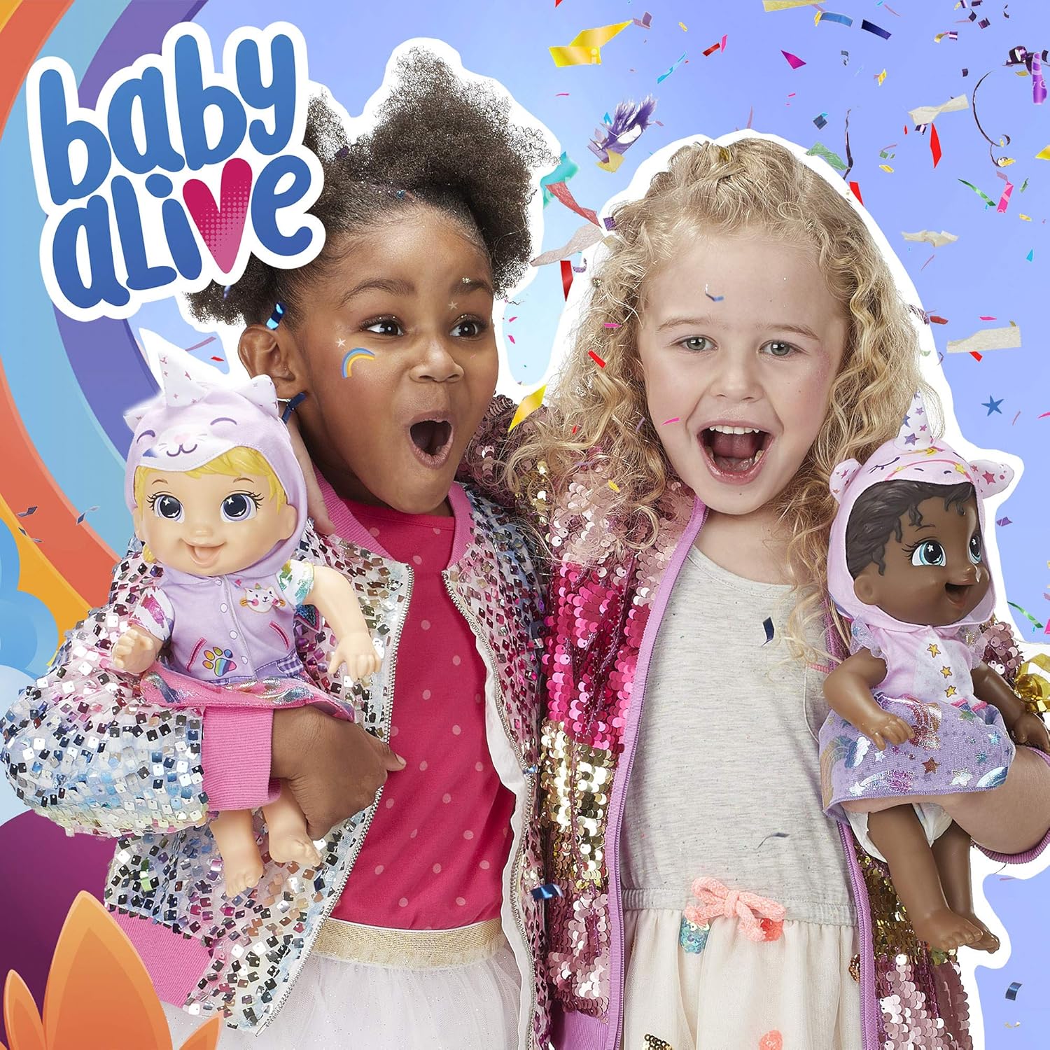 Baby Alive Muñeca Tinycorns, unicornio, accesorios, bebidas, húmedas, juguete de pelo negro para niños a partir de 3 años
