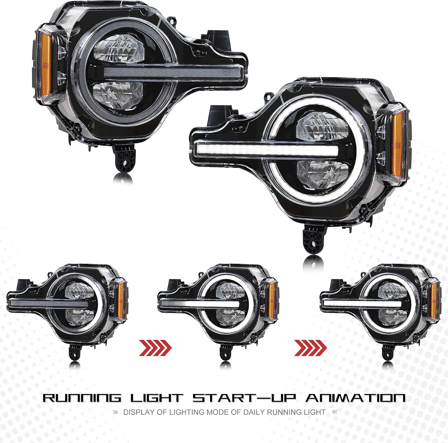 inginuity time Faros delanteros LED para Ford Bronco 2021 2022 2023 Animación de inicio de señal secuencial Conjunto de lámparas delanteras