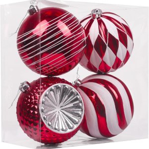 Valery Madelyn Juego de adornos de Navidad, 4 unidades, color rojo y blanco, juego de decoración para árbol de Navidad inastillable, 5.9 pulgadas, Valery Madelyn Juego de adornos de Navidad, 4 unidades, color rojo y blanco, juego de decoración para árbol de Navidad inastillable, 5.9 pulgadas,