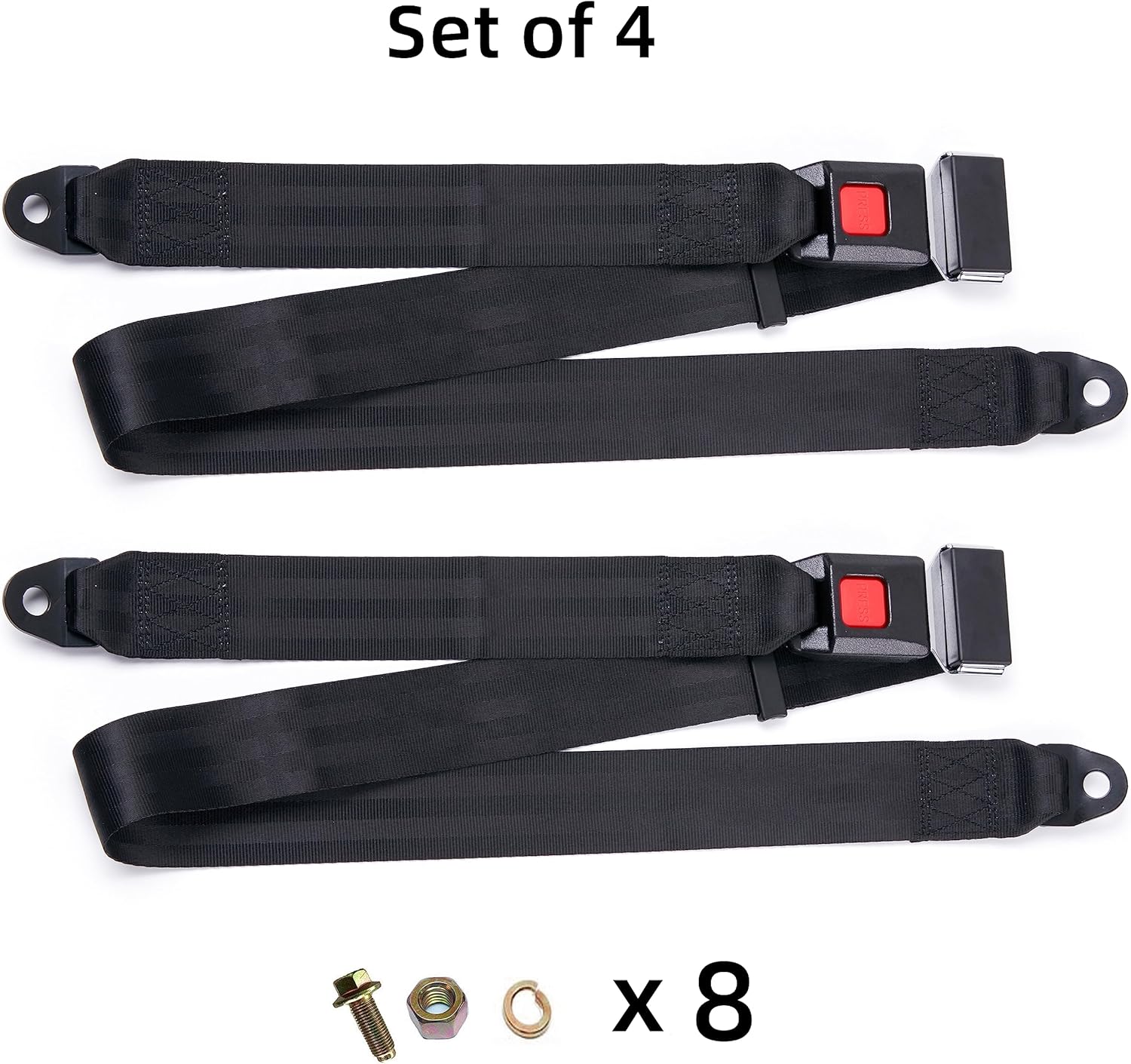 Cinturón de seguridad universal de 2 puntos ajustables para Go Kart, carrito de golf Club en negro (54 pulgadas con tornillos de instalación) (juego