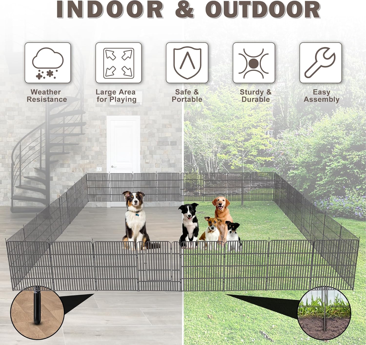 Corralito de metal para perros de 32 paneles de 24 pulgadas de altura, corral de ejercicio con 4 puertas para perros pequeñosmedianosmedianos, patio