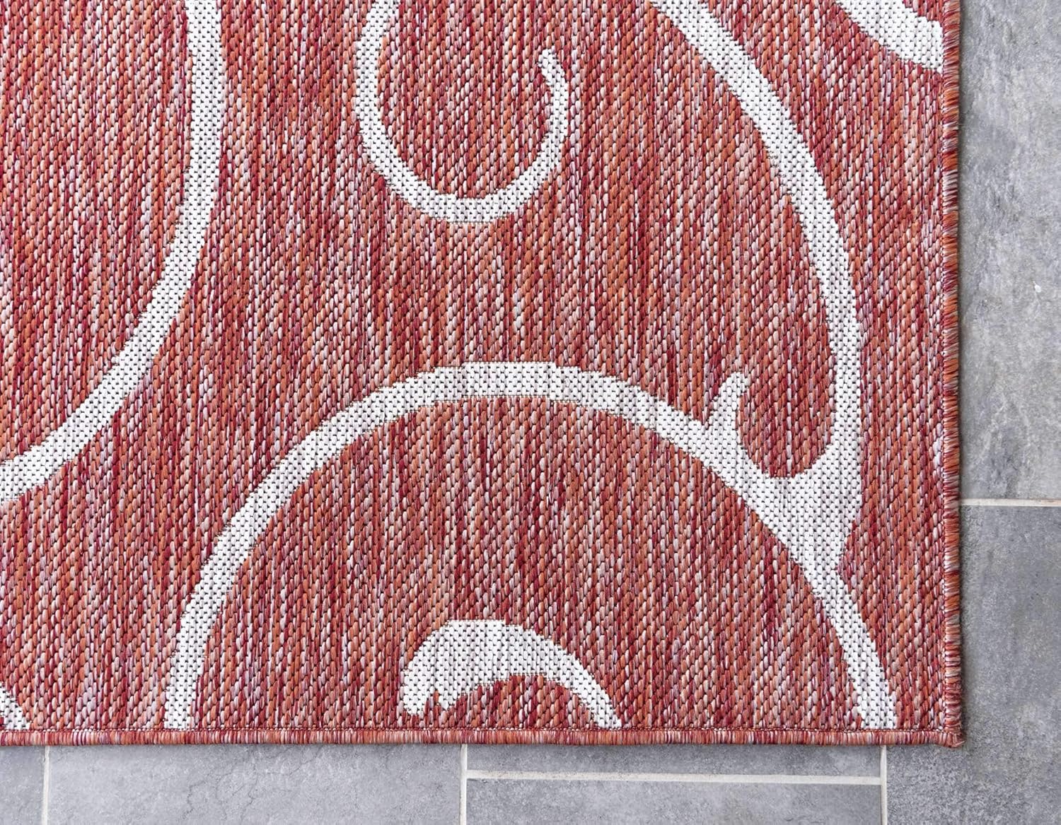 Unique Loom Outdoor Botanical Collection – Alfombra rizada, 6 pies 1 pulgada x 9 pies, rectangular, rojo óxidomarfil