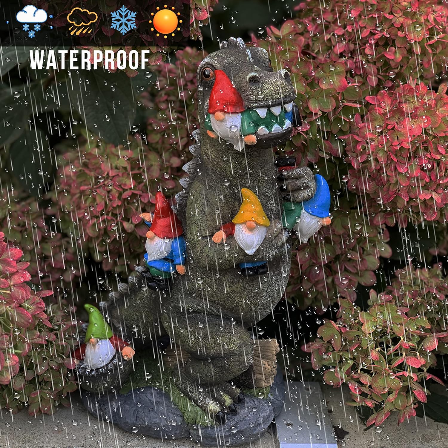 Malister Estatuas de jardín de gnomos de dinosaurio de 14 pulgadas para decoración de jardín de otoño e invierno, estatuas de gnomos de jardín,