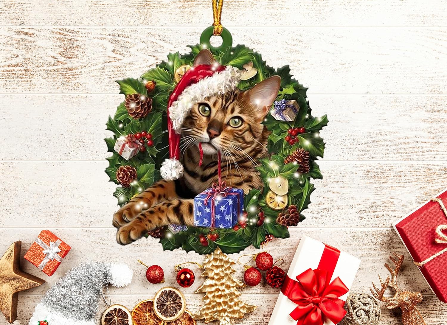 Adornos de gato para árbol de Navidad, bonitas decoraciones de imagen de gato, regalos conmemorativos para mascotas para Navidad, divertidos adornos