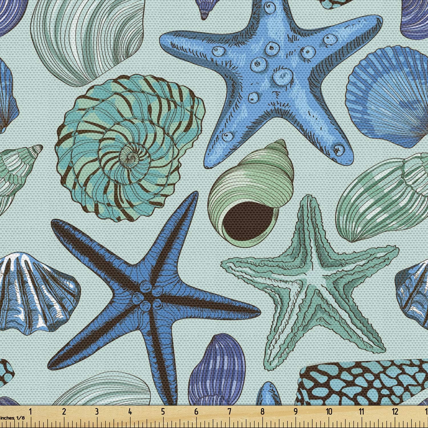 Ambesonne The Yard, tela de estrella de mar, composición inspirada en acuarios, conchas y vieiras tropicales, berberechos y almejas, tela decorativa