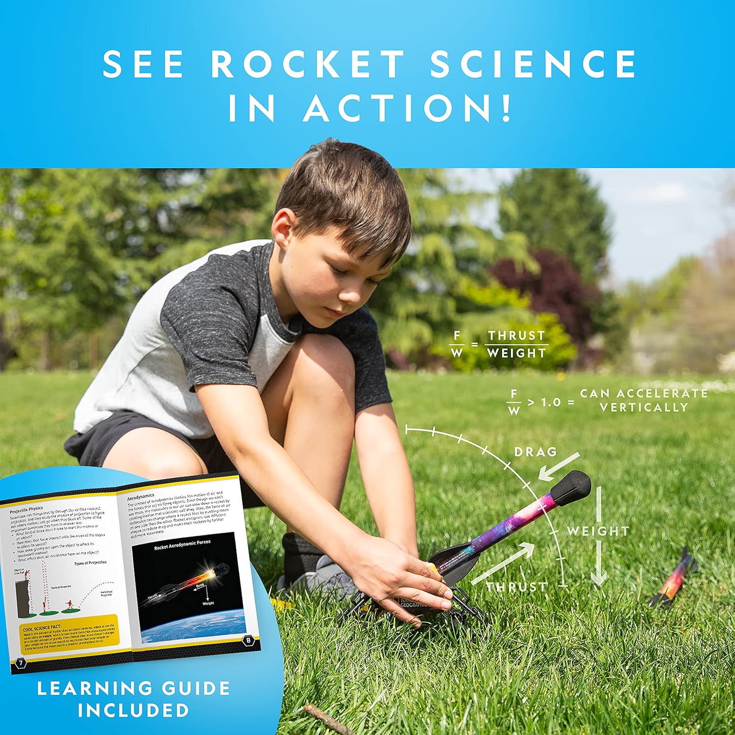 NATIONAL GEOGRAPHIC Recambio de juguete Air Rocket – Colección de cohetes LED definitiva con 5 cohetes de aire iluminados, compatible con todos los