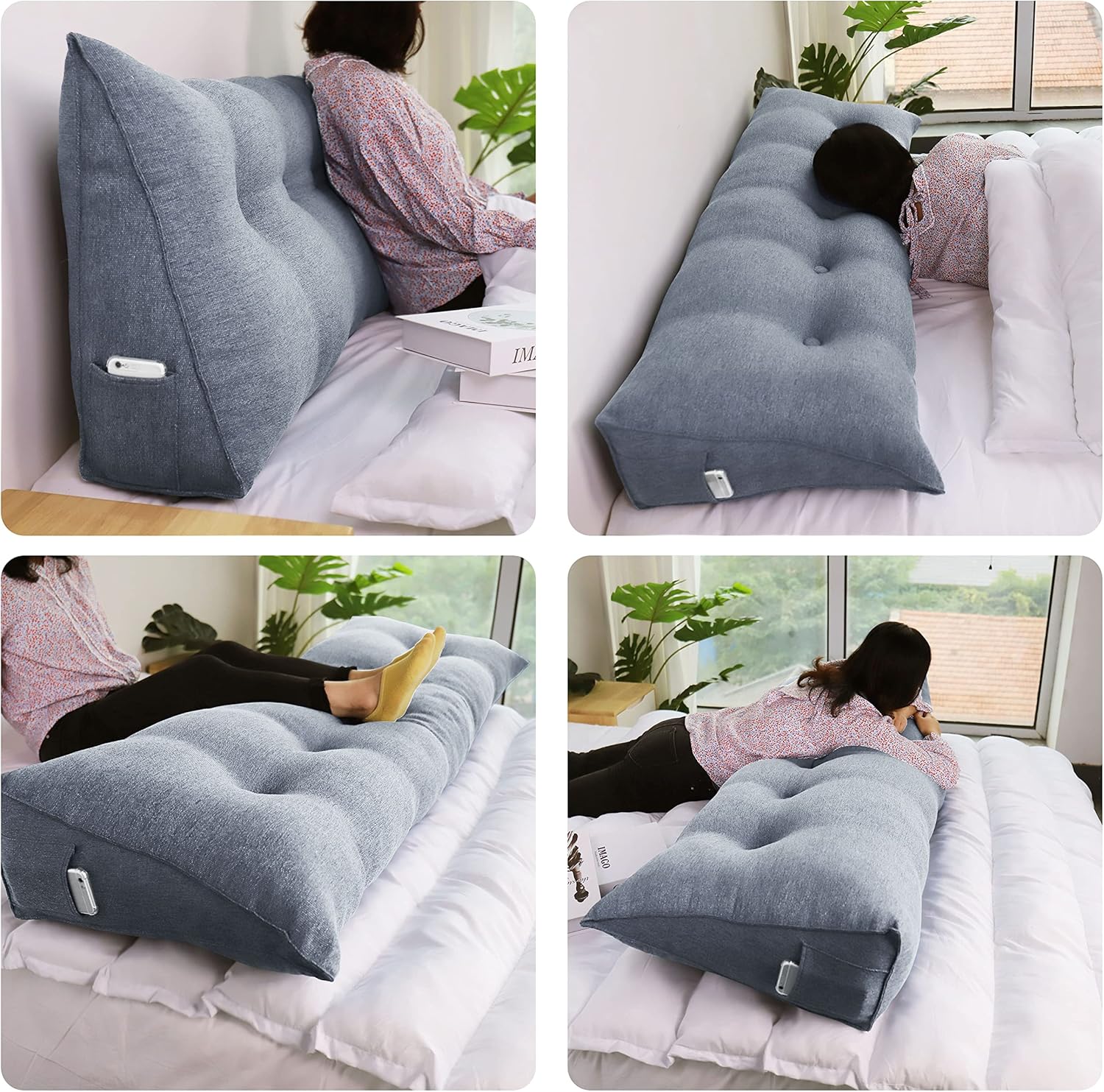 Almohada WOWMAX grande de apoyo con forma triangular, almohada con forma de cuña para respaldo o lectura, cabecero para el día de la Madre, para la