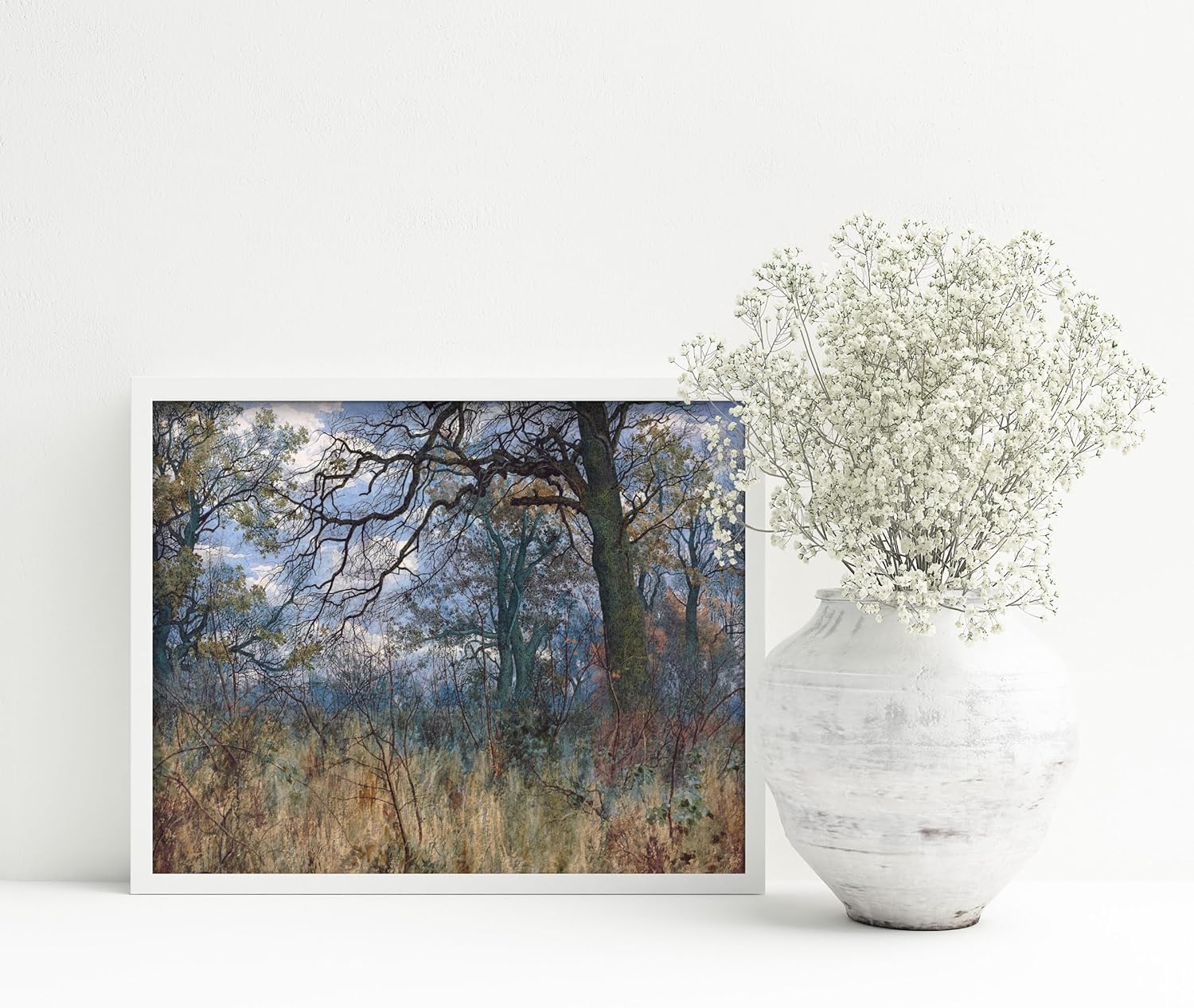 CLOUD NINE PRINTS  Árboles y sotobosque, impresión vintage de prado cubierto – Arte de pared de naturaleza recuperada, decoración de casa de campo