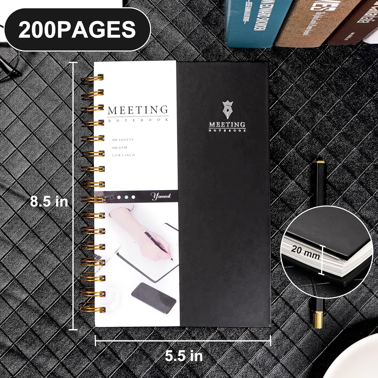 Cuaderno de reuniones para el trabajo con artículos de acción de 5.5 x 8.5 pulgadas, planificador de reuniones en espiral de tapa dura para oficina,