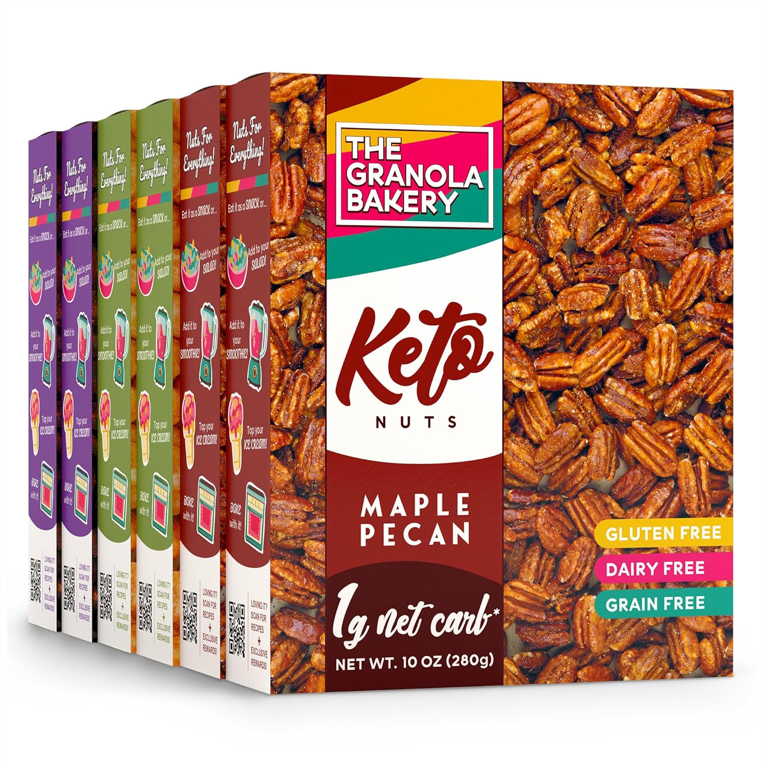 TGB Keto – Paquete variado de nueces glaseadas  0.04 oz de carbohidratos netos Keto Snacks  Caramelos bajos en carbohidratos, 10 onzas (paquete de 6)