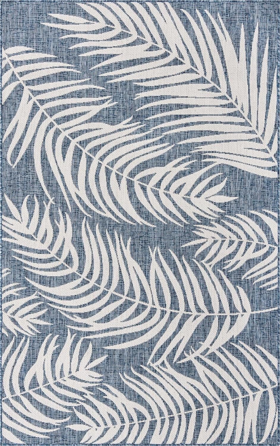 Unique Loom – Tapete de la colección Outdoor Botanical, diseño de palmera (5.1pies x 8pies, rectangular, color azulazul marino)