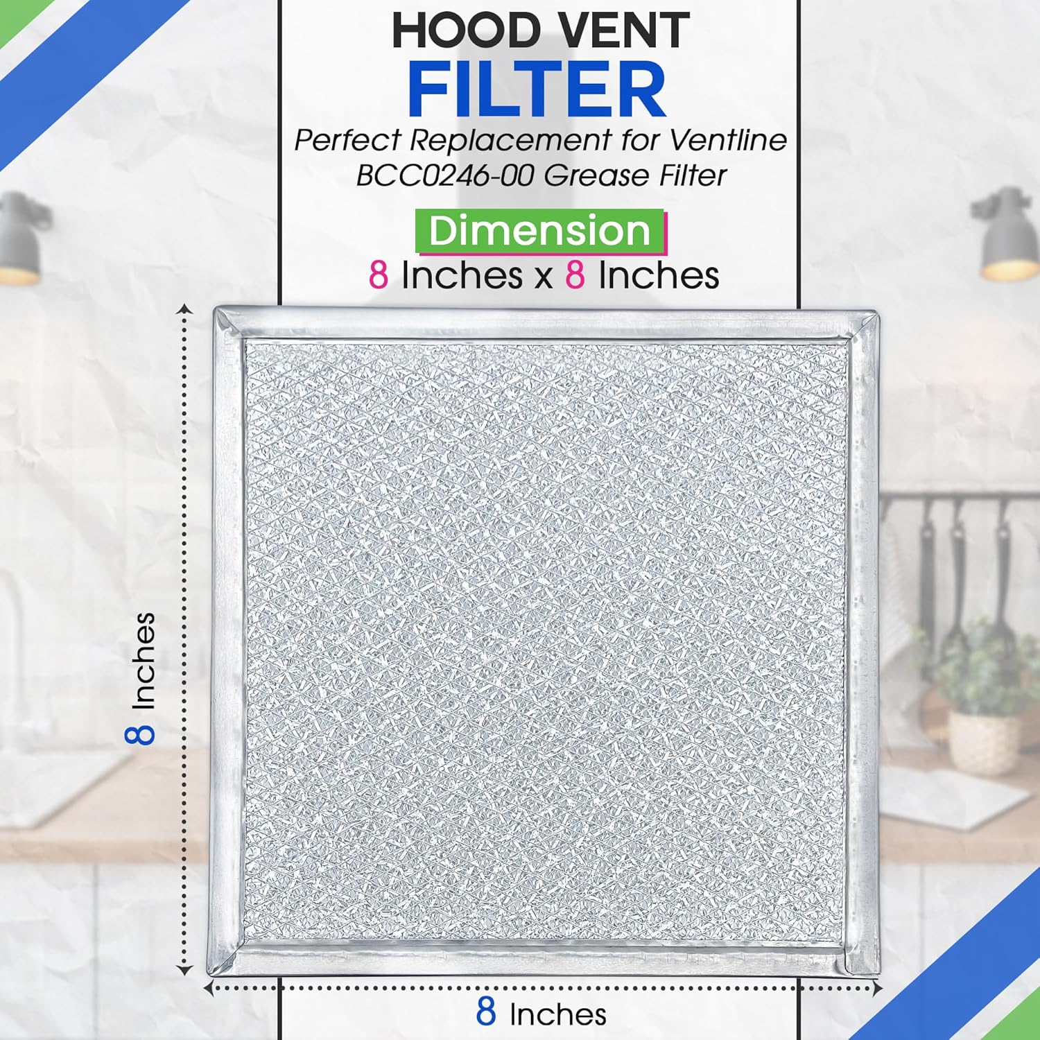 Filtro de ventilación de campana extractora de 8 x 8 pulgadas, repuesto para campana extractora BCC024600, filtro de ventilación de campana de