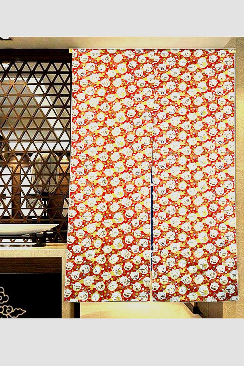 SVY Tapiz japonés Noren para puerta con patrón de gato de la fortuna, 100% algodón flameado para decoración de cocina y baño, tamaño grande