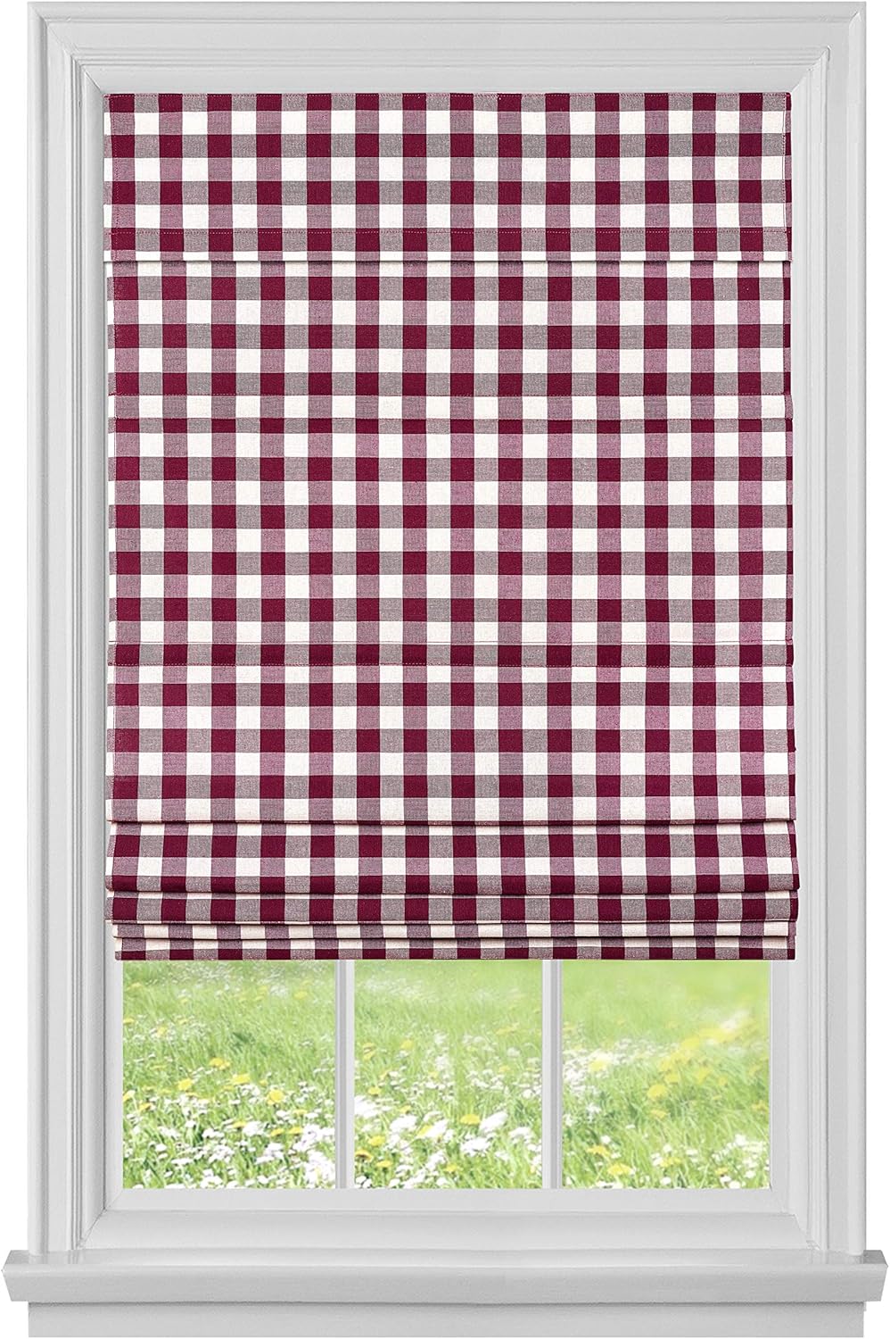 Achim Home Furnishings, Persiana romana de poliéster con diseño de cuadros escoceses, color burdeos, 29 x 64 pulgadas (modelo RSBC29BU04)