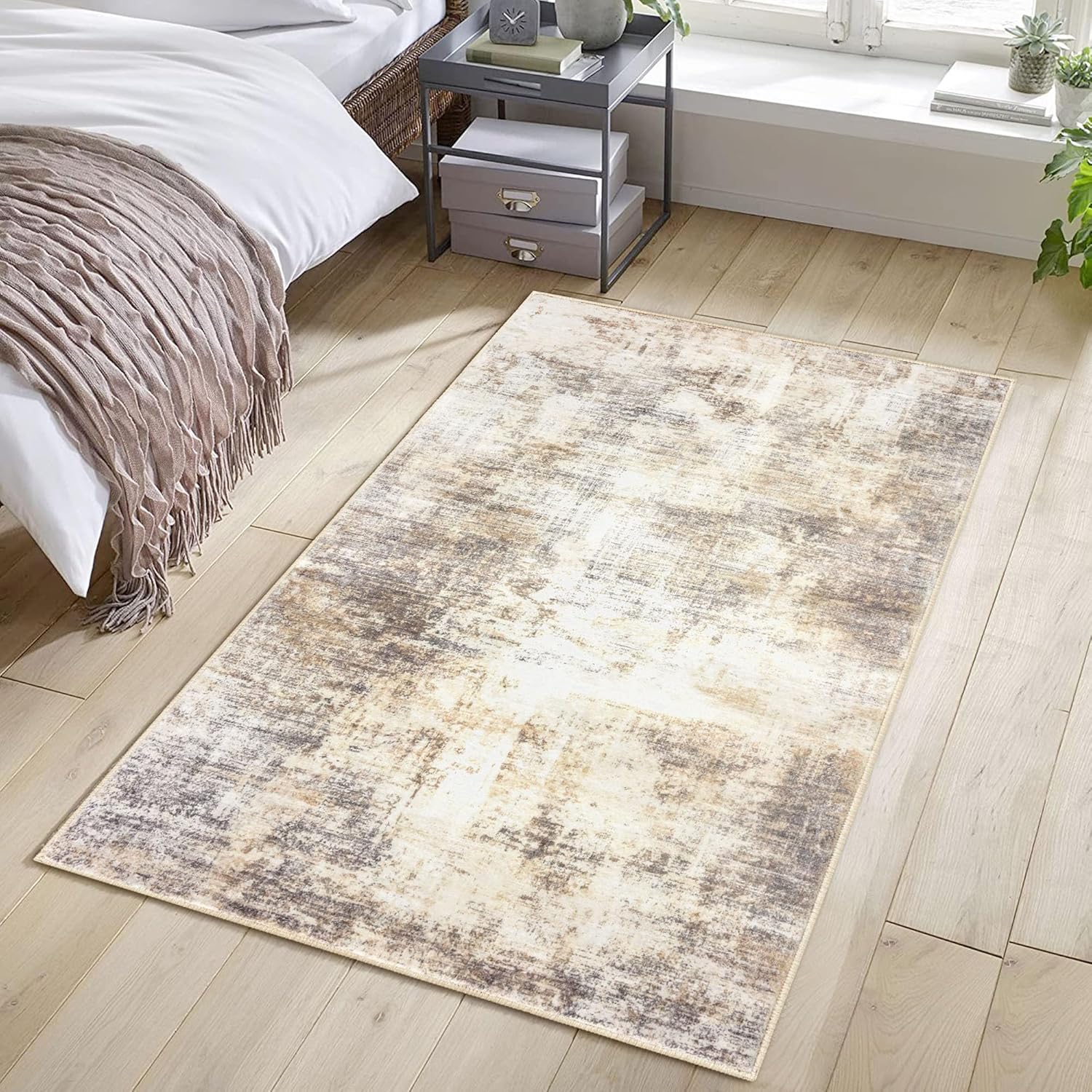 IOHOUZE Alfombra abstracta de 3 x 5 pies, lavable para entrada, interior, antideslizante, de lana sintética, con parte trasera de goma, tapete para